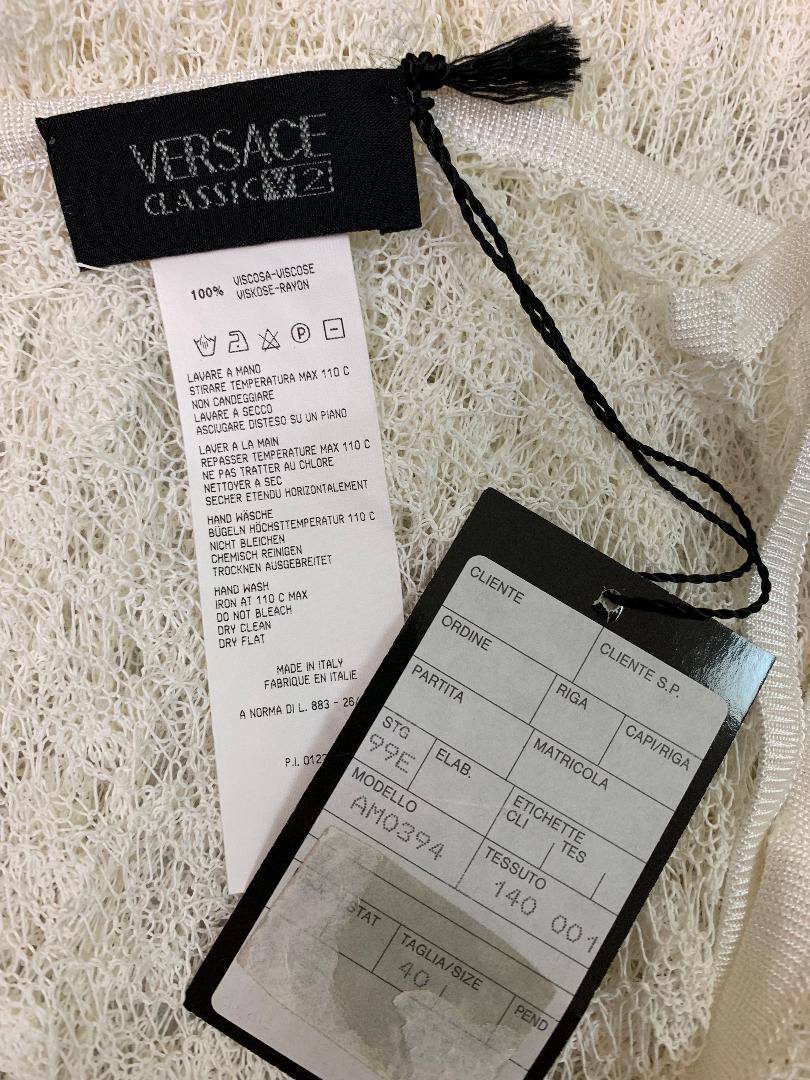 NWT 1990's Versace Classic Sheer Ivory Knit Midi Pin-Up Wiggle Dress In New Condition In Yukon, OK