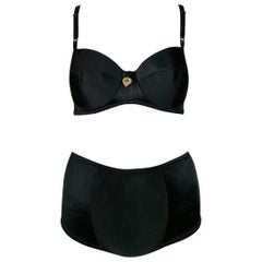 Vintage NWT 1995 Dolce & Gabbana Black Satin Pin-Up High Waist Bikini Swimwear