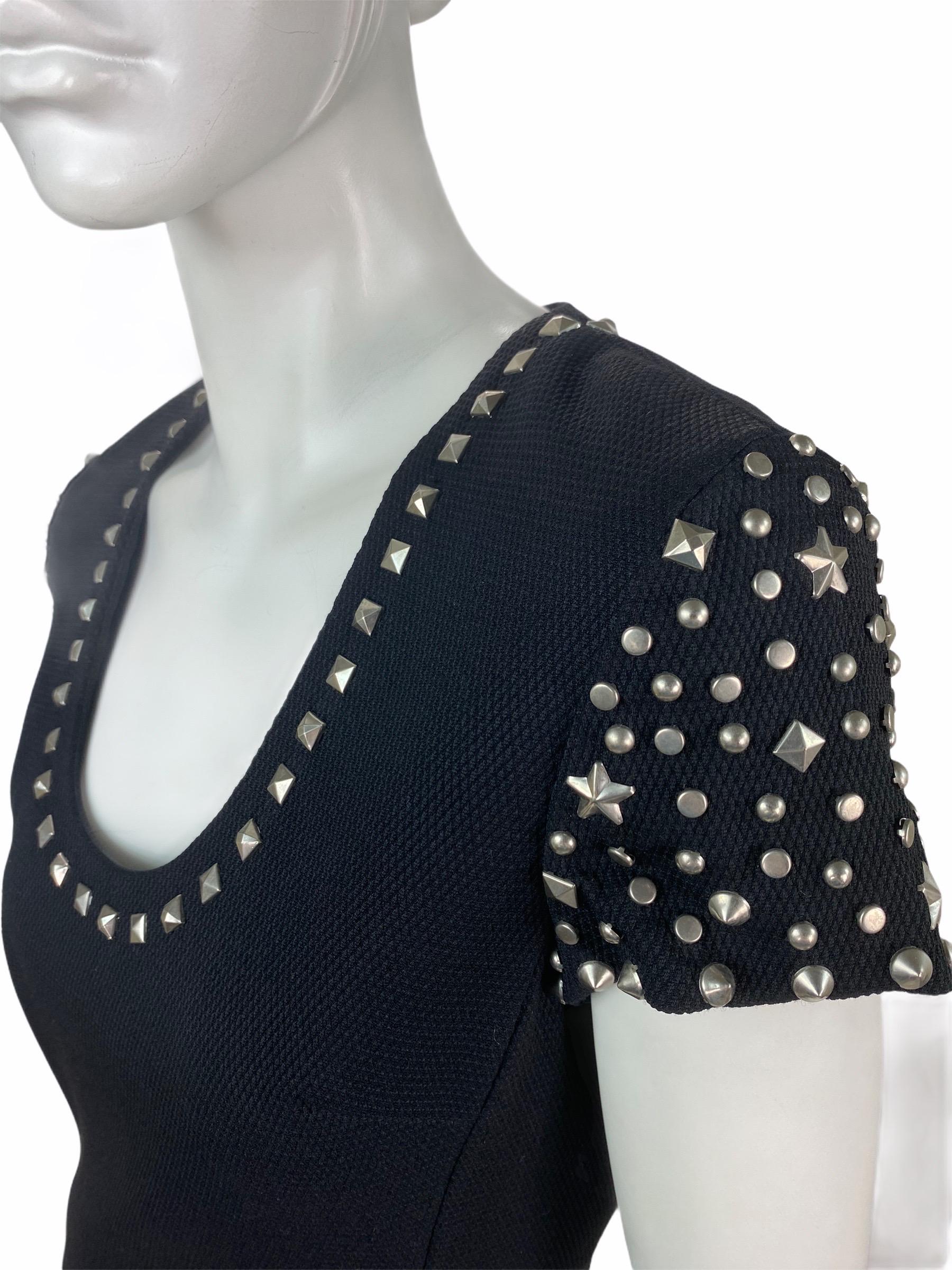 Gianni Versace Couture Embellished Black Cocktail Dress
Vintage 1998 Collection - Black Label.
Italian size 40 - US 6 
Embellished Black Dress, Silver Studs. Fully Lined, Back Zip Closure.
79% Wool, 13% Rayon, 5% Nylon, 3% Silk. 
Measurements: