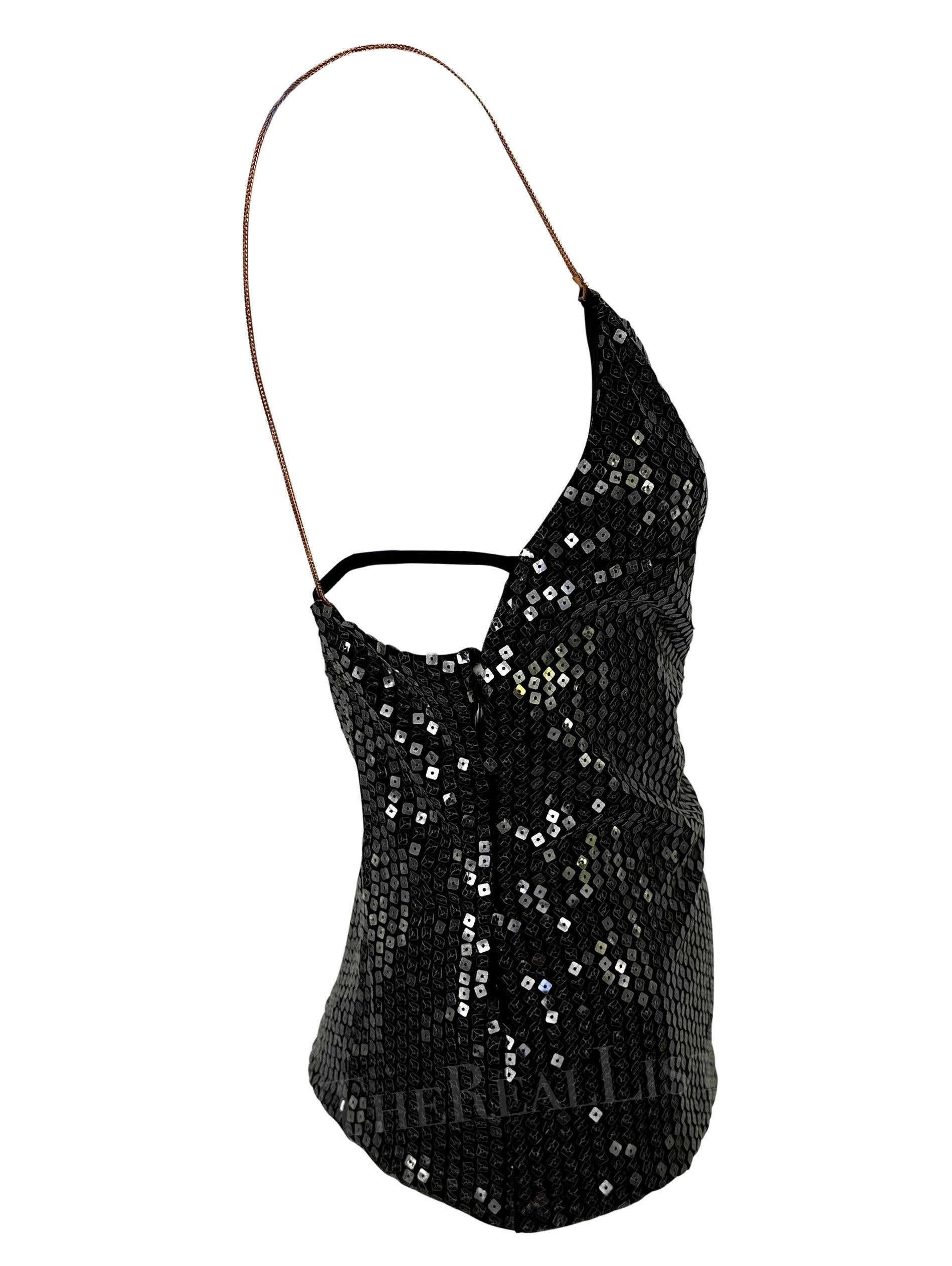 NWT 1999 Gianni Versace Black Sequin Backless Tank Top  In Excellent Condition For Sale In West Hollywood, CA