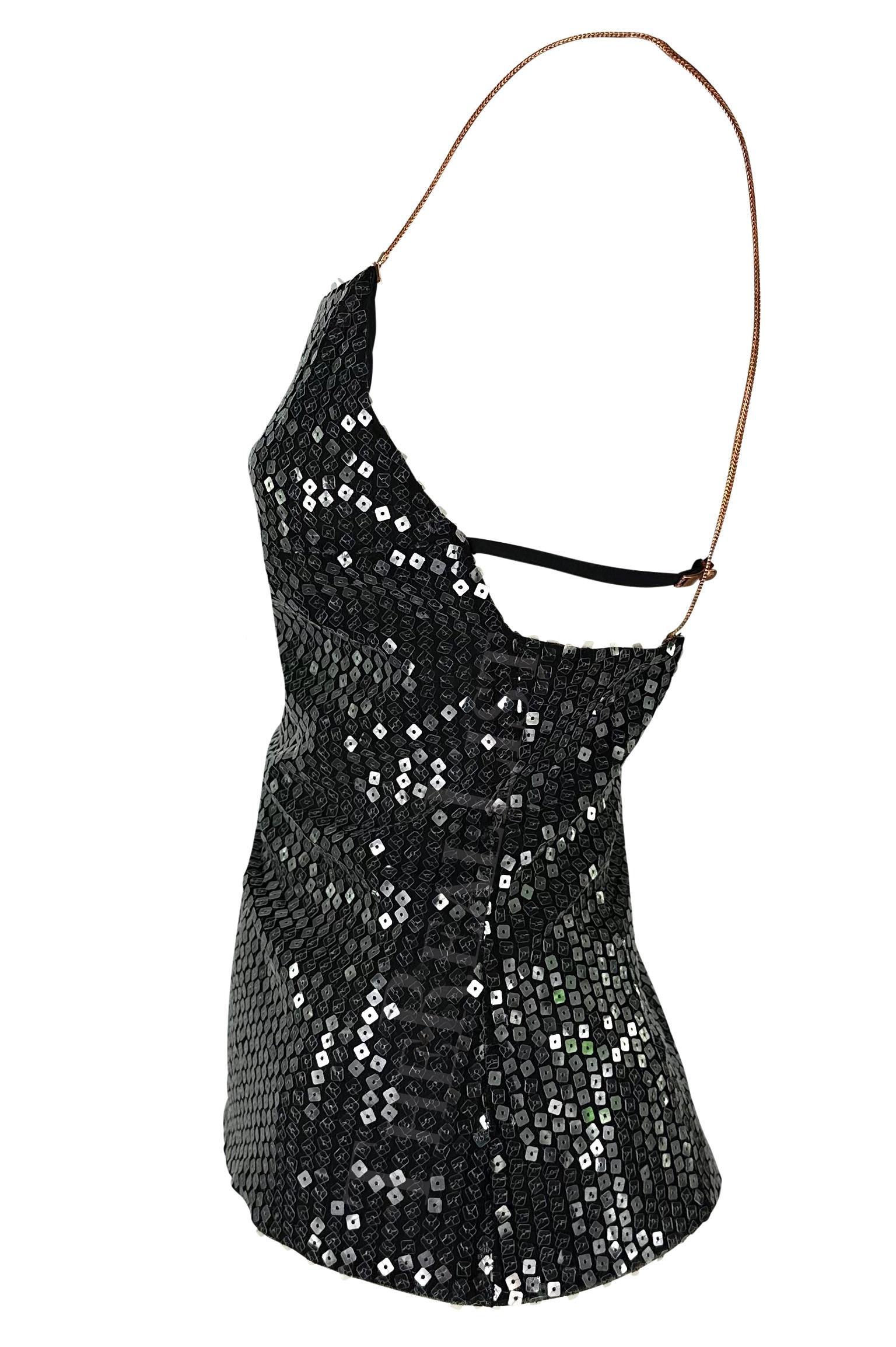 NWT 1999 Gianni Versace Black Sequin Backless Tank Top  For Sale 1