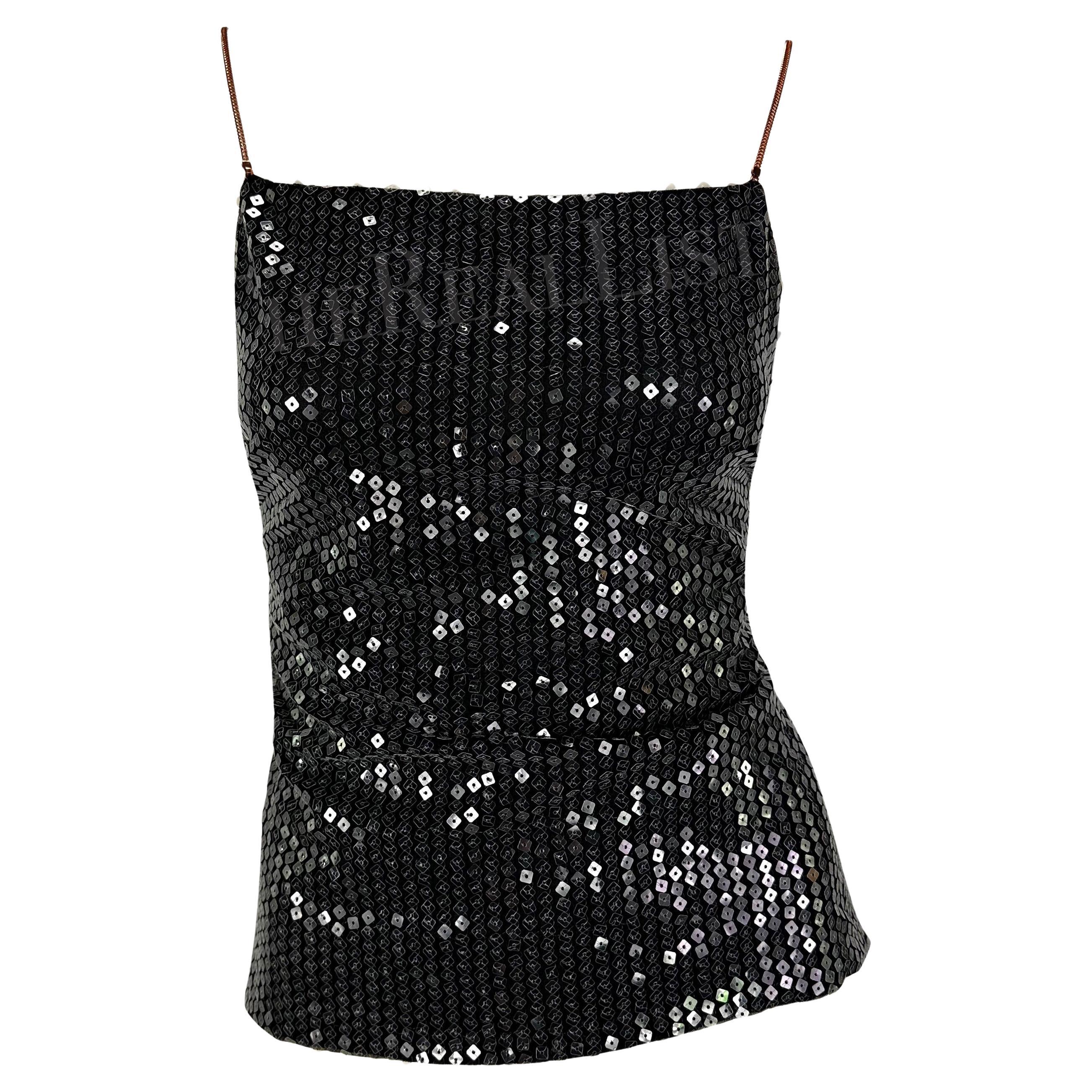 NWT 1999 Gianni Versace Black Sequin Backless Tank Top  For Sale