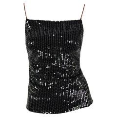 Vintage NWT 1999 Gianni Versace Black Sequin Backless Tank Top 