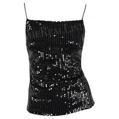 NWT 1999 Gianni Versace Camiseta de tirantes negra de lentejuelas sin espalda