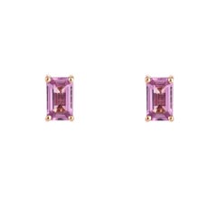 NWT $2, 625 18KT Glittering Fancy Pink Sapphire Emerald Cut Stud Earrings Studs