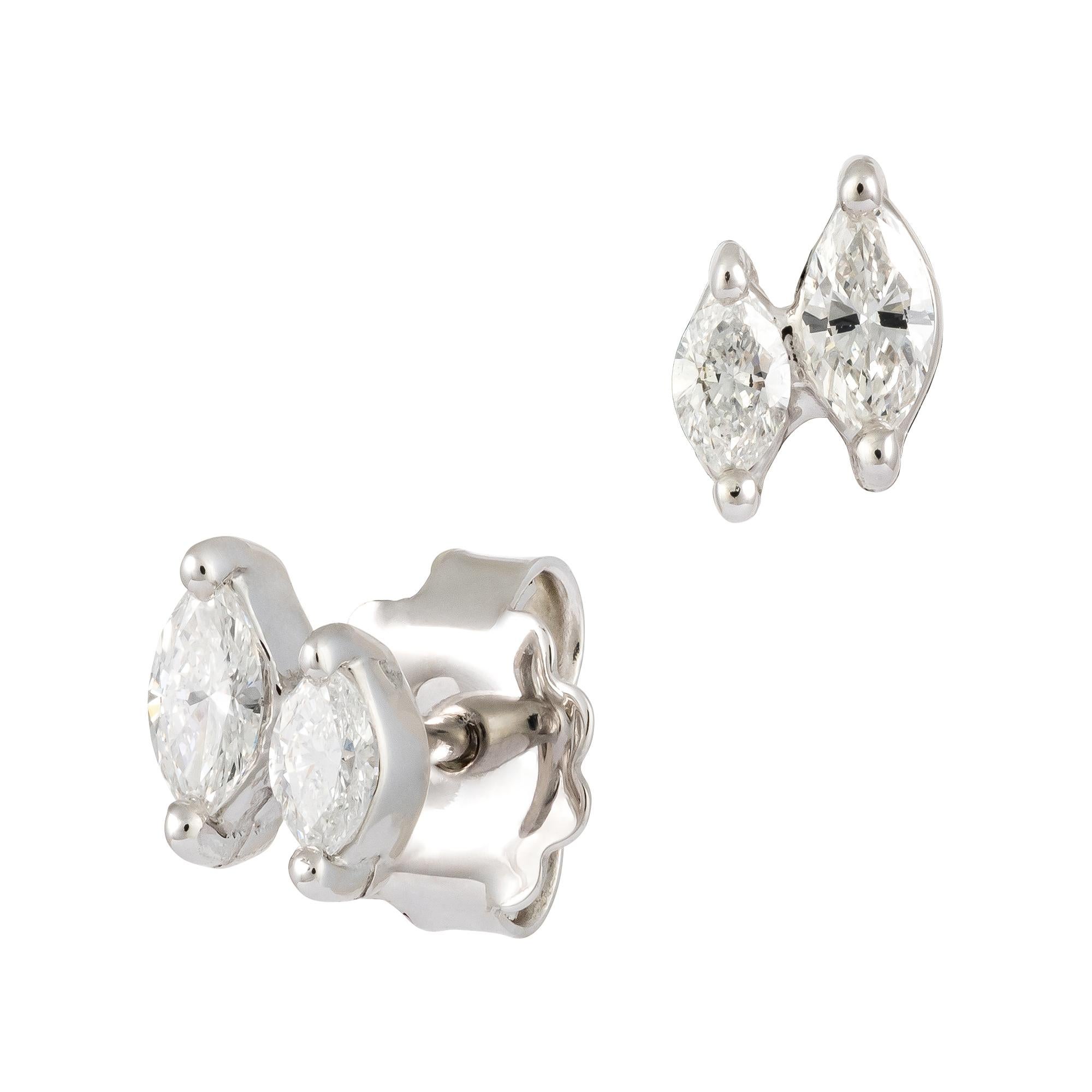Marquise Cut NWT 2, 700 18 Karat Gold Glittering Fancy Double Marquise Diamond Stud Earrings  For Sale