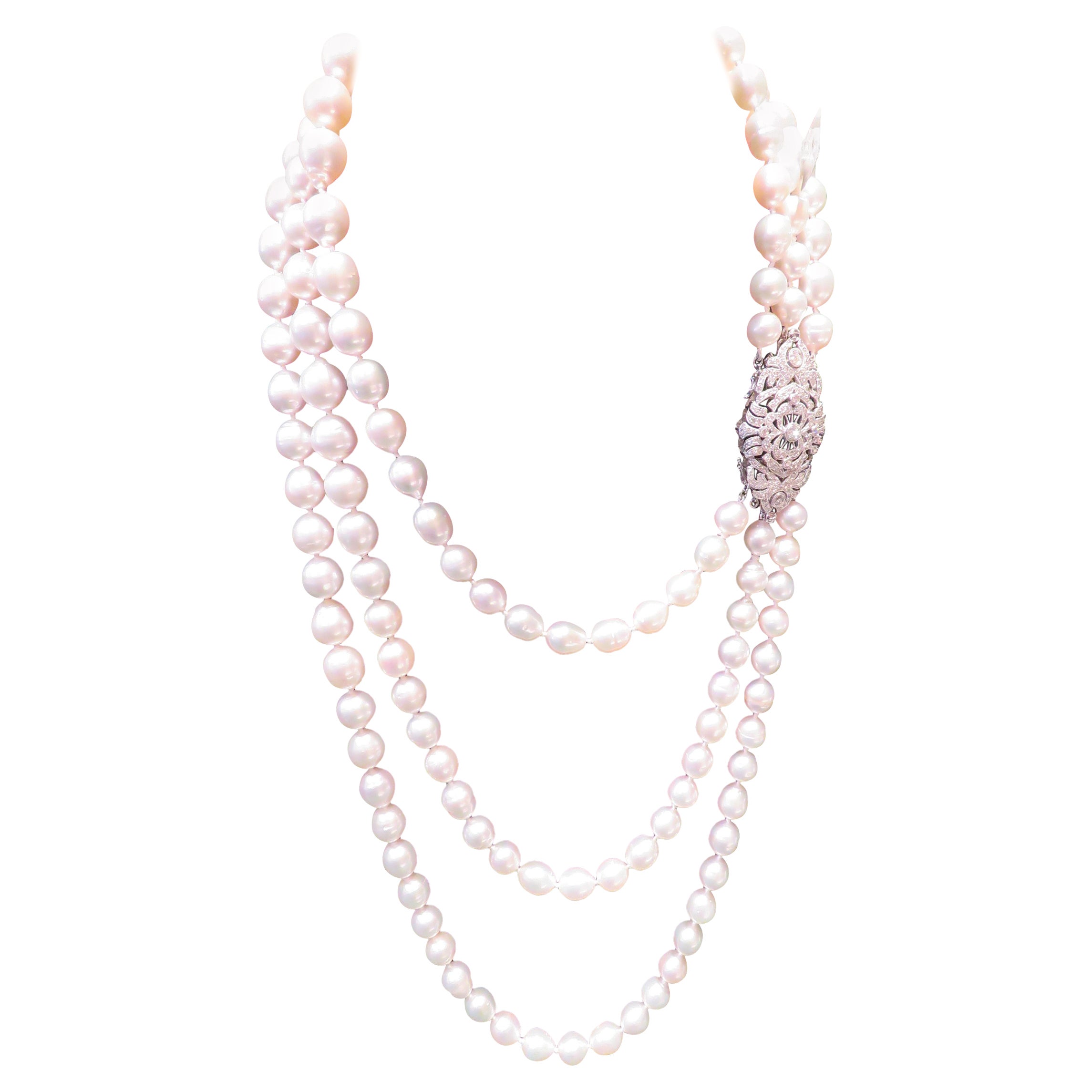NEU $20, 000 18KT Gold Fancy Dreireihige Südseeperlen-Diamant-Halskette, NEU
