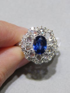 NWT $20, 000 18KT Gold Important Large 4.60CT Fancy Blue Sapphire Diamond Ring