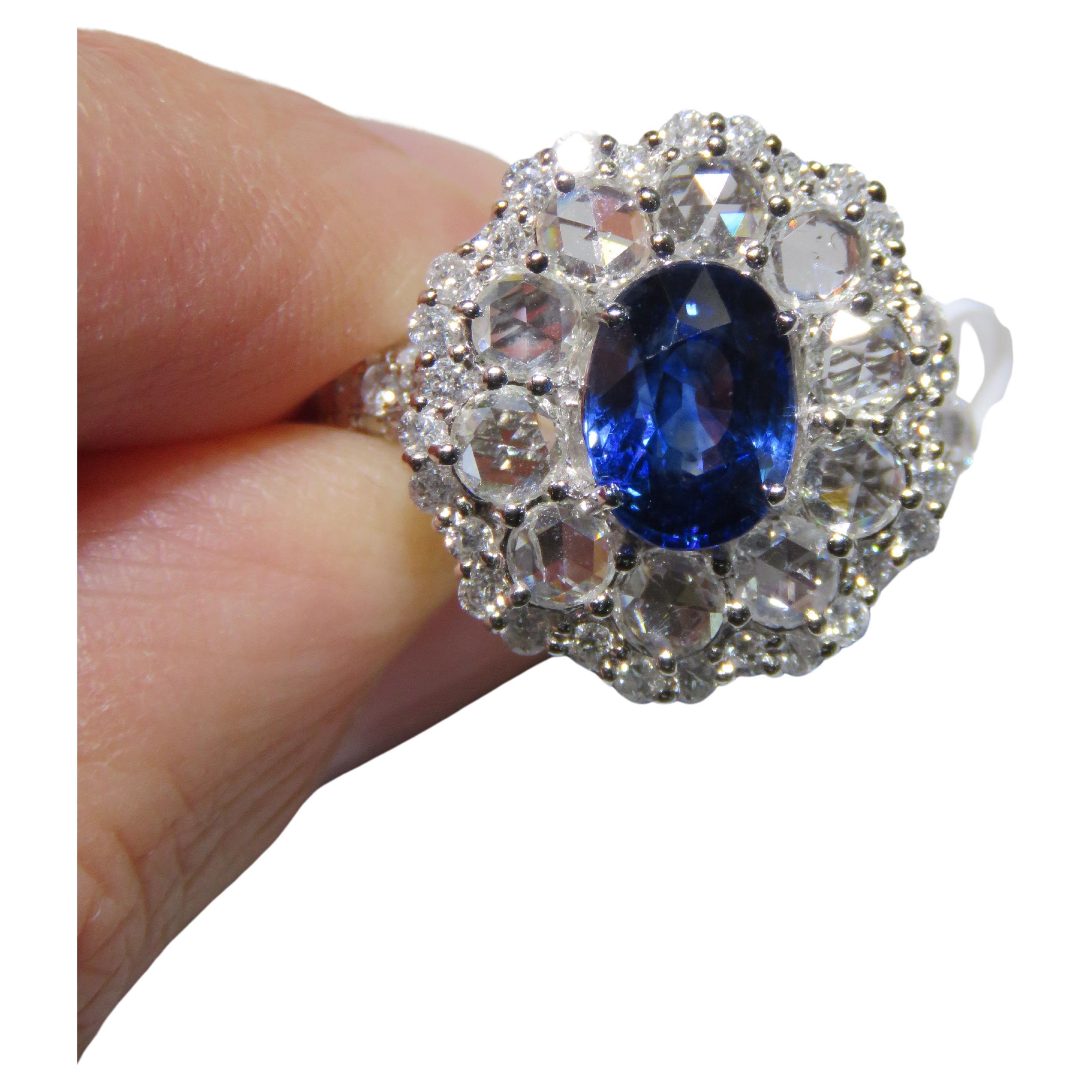 NWT $20, 000 18KT Gold Important Large 4.60CT Fancy Blue Sapphire Diamond Ring For Sale
