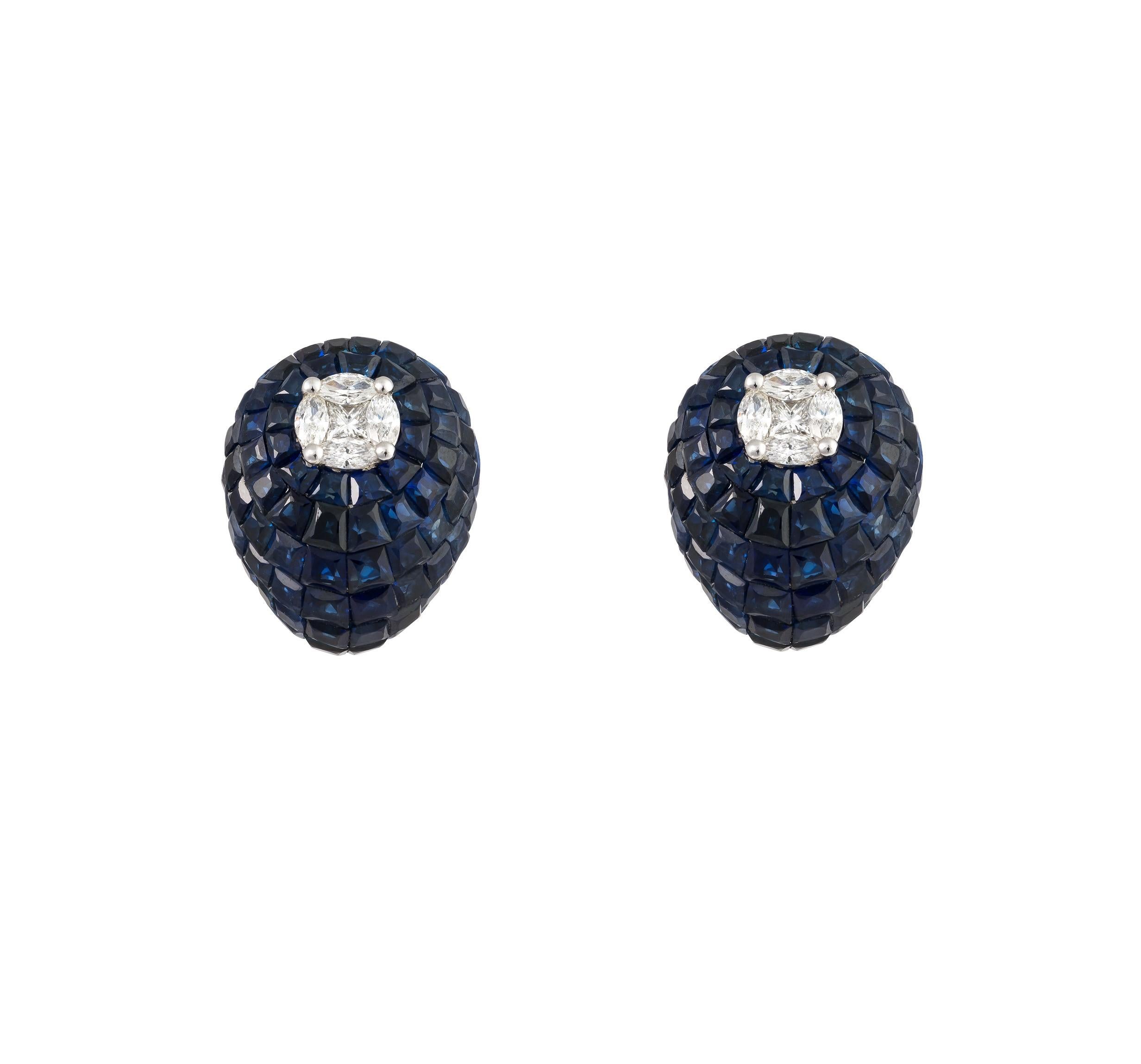 
The Following Items we are offering is a Rare Important Radiant 18KT Gold Gorgeous Glittering Blue Sapphire and Diamond Bombe Earrings. Earrings Feature Gorgeous Colorful Blue Sapphires adorned with Spectacular Glittering Round Diamonds all set in
