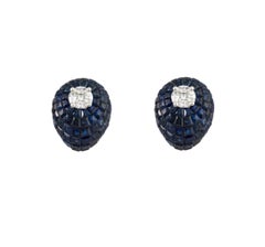 NWT $20, 800 18KT Gold Rare Gorgeous Blue Sapphire Diamond Bombe Earrings