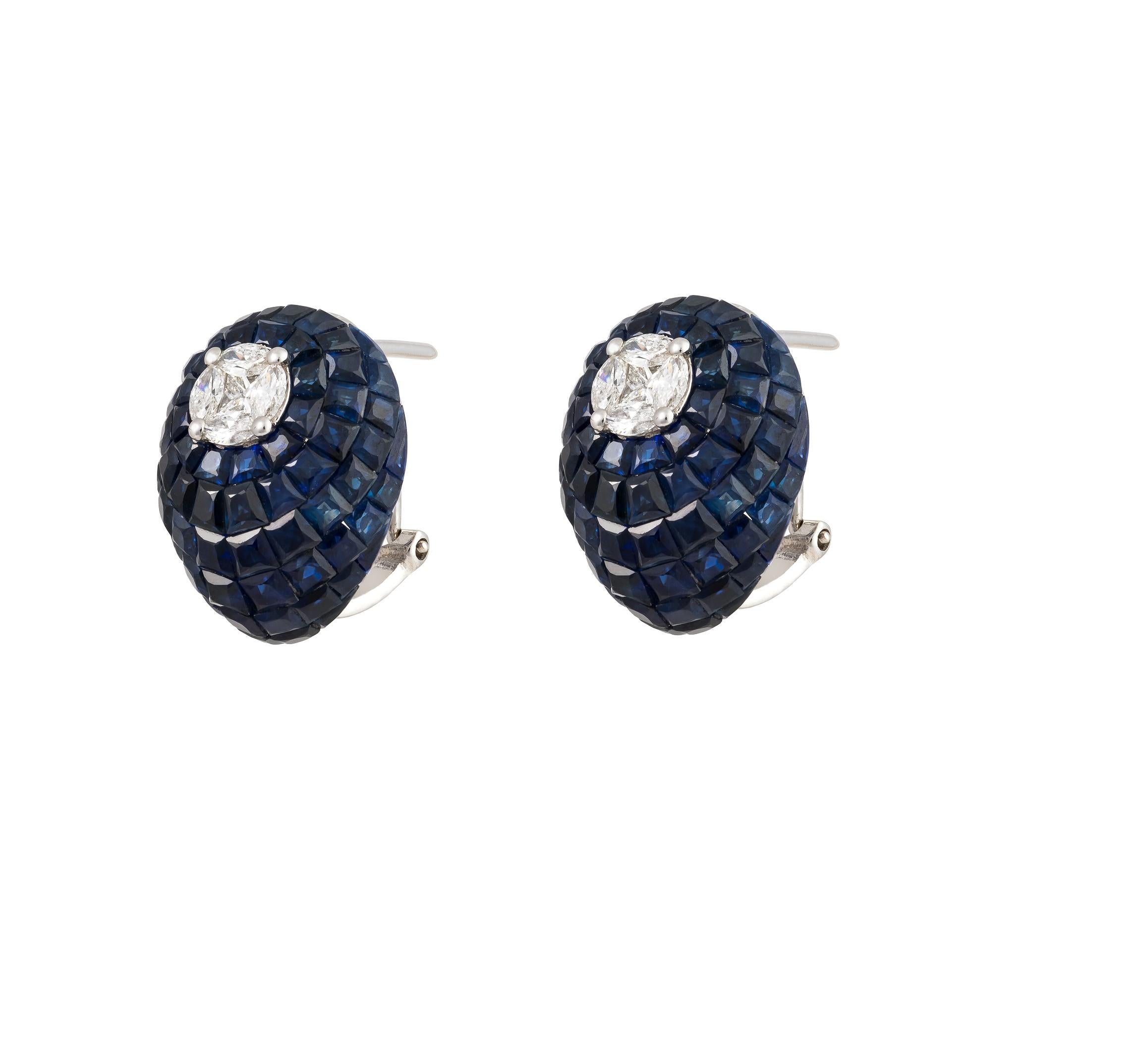 Mixed Cut NWT $20, 800 18KT Gold Rare Gorgeous Blue Sapphire Diamond Bombe Earrings For Sale