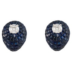 NWT $20, 800 18KT Gold Rare Gorgeous Blue Sapphire Diamond Bombe Earrings