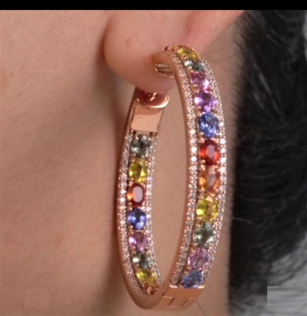 rainbow sapphire hoop earrings