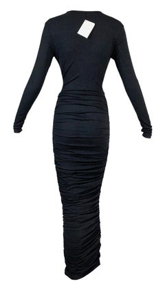 NWT 2000's Celine by Michael Kors Semi-Sheer Black Ruched Long Wiggle Dress
