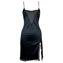 NWT 2000's Christian Dior John Galliano Plunging Sheer Black Slip Mini Dress