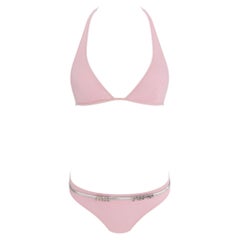 NWT 2000s Dolce & Gabbana Baby Pink Silver Logo Buckle Bikini Swim Set IT1
