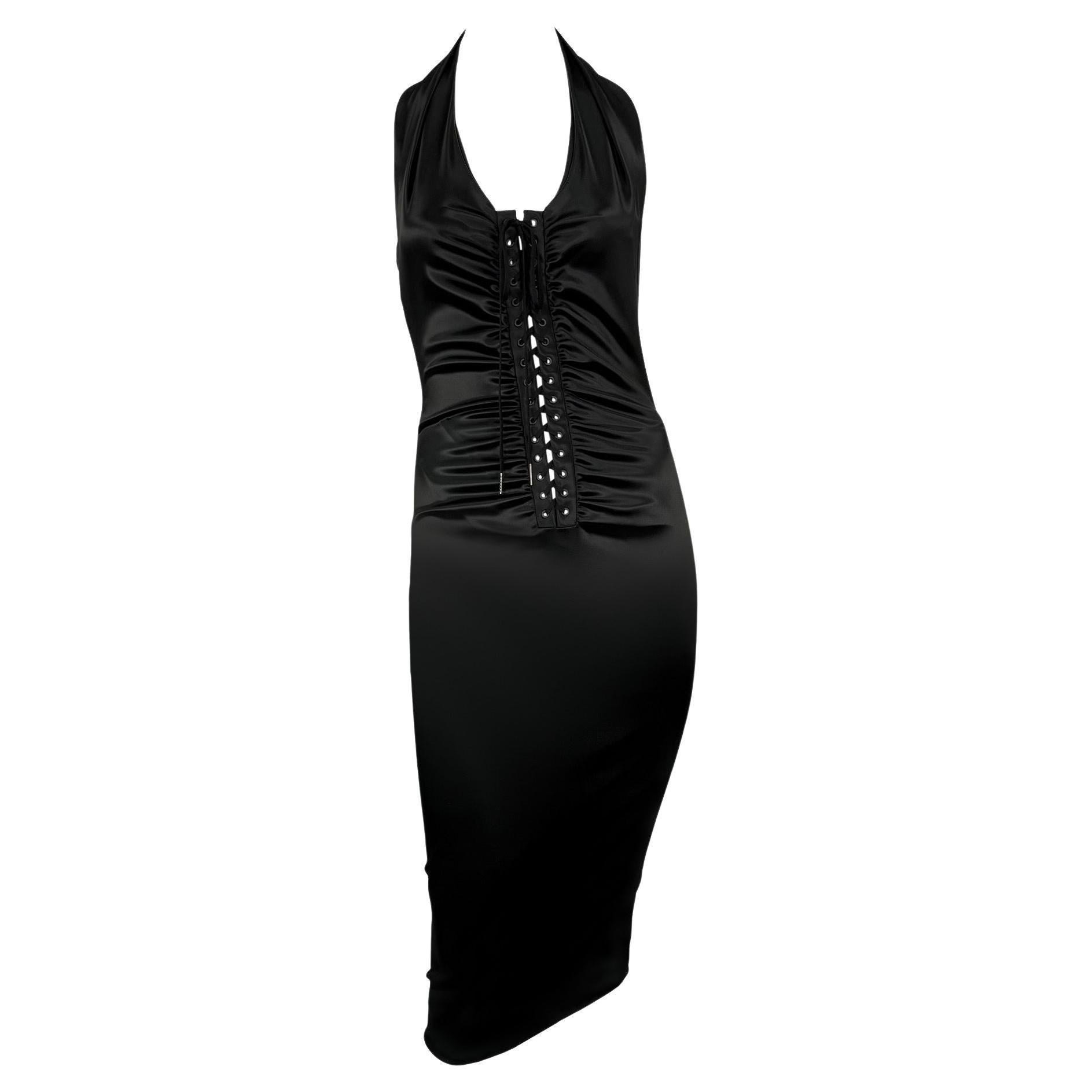 NWT 2000s Dolce & Gabbana Corsé Negro Encaje Bodycon Vestido Halter