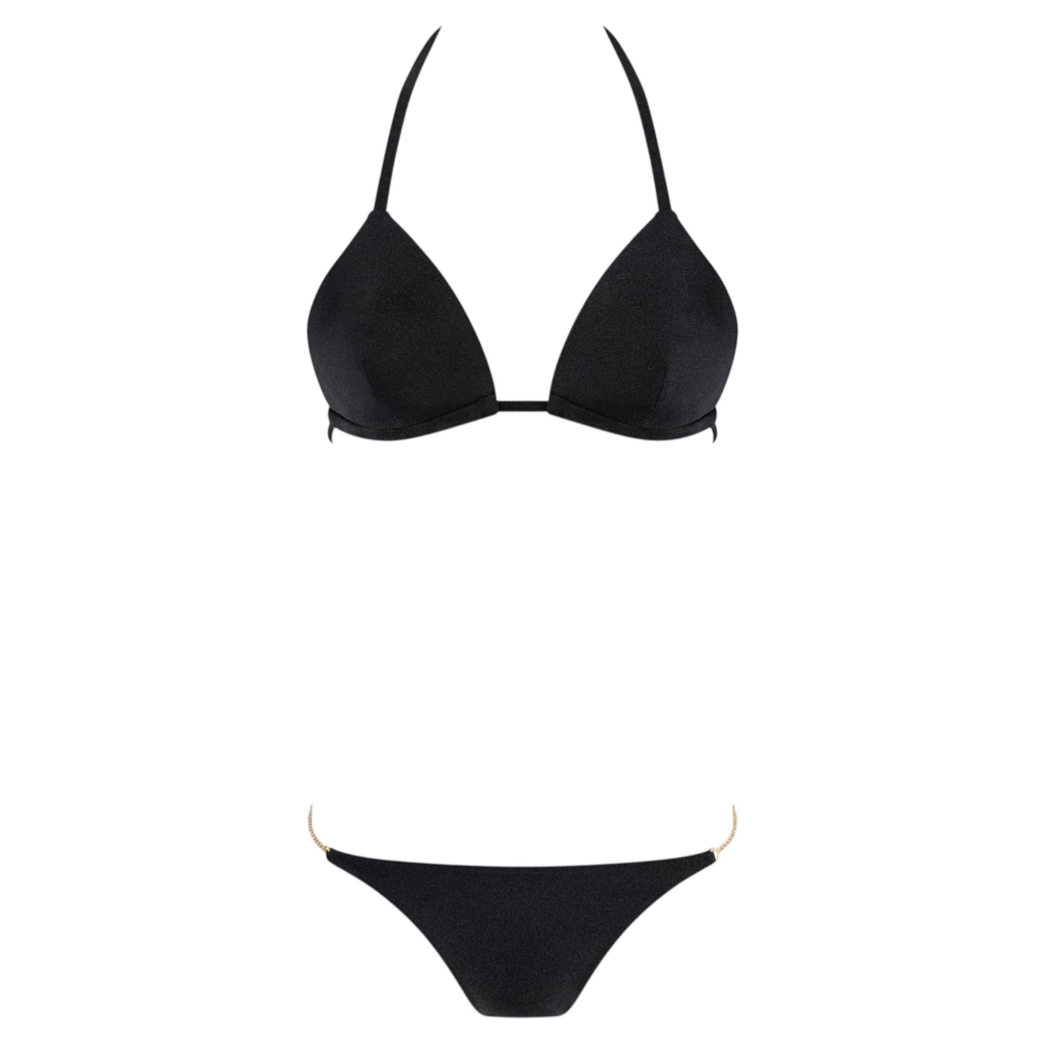 NWT, 2000er Jahre, Dolce & Gabbana, schwarzer Bikini mit Strasskette, IT III im Angebot