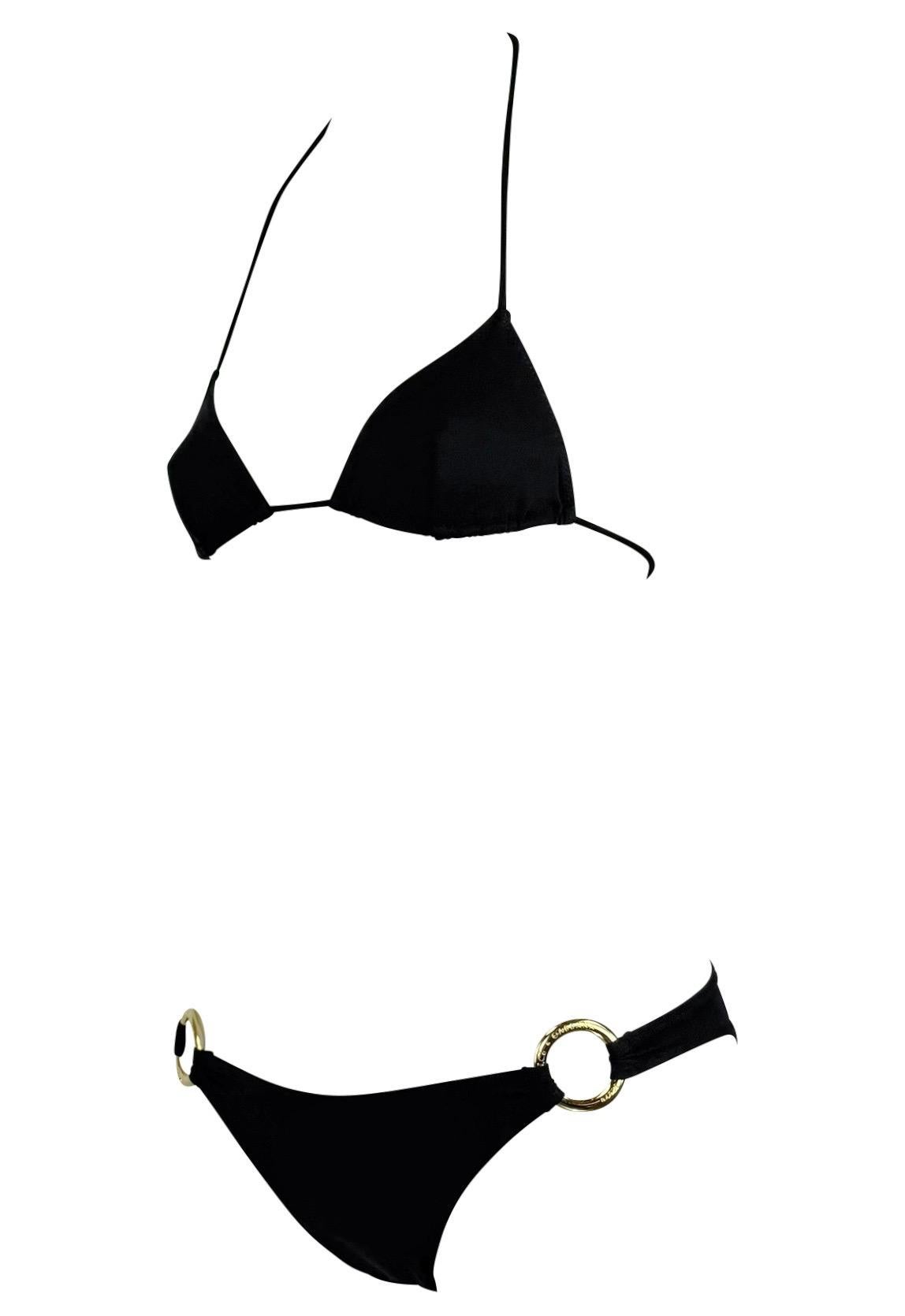 Women's NWT 2000s Dolce & Gabbana Gold Ring Logo Black Stretch Bikini Swim Set For Sale