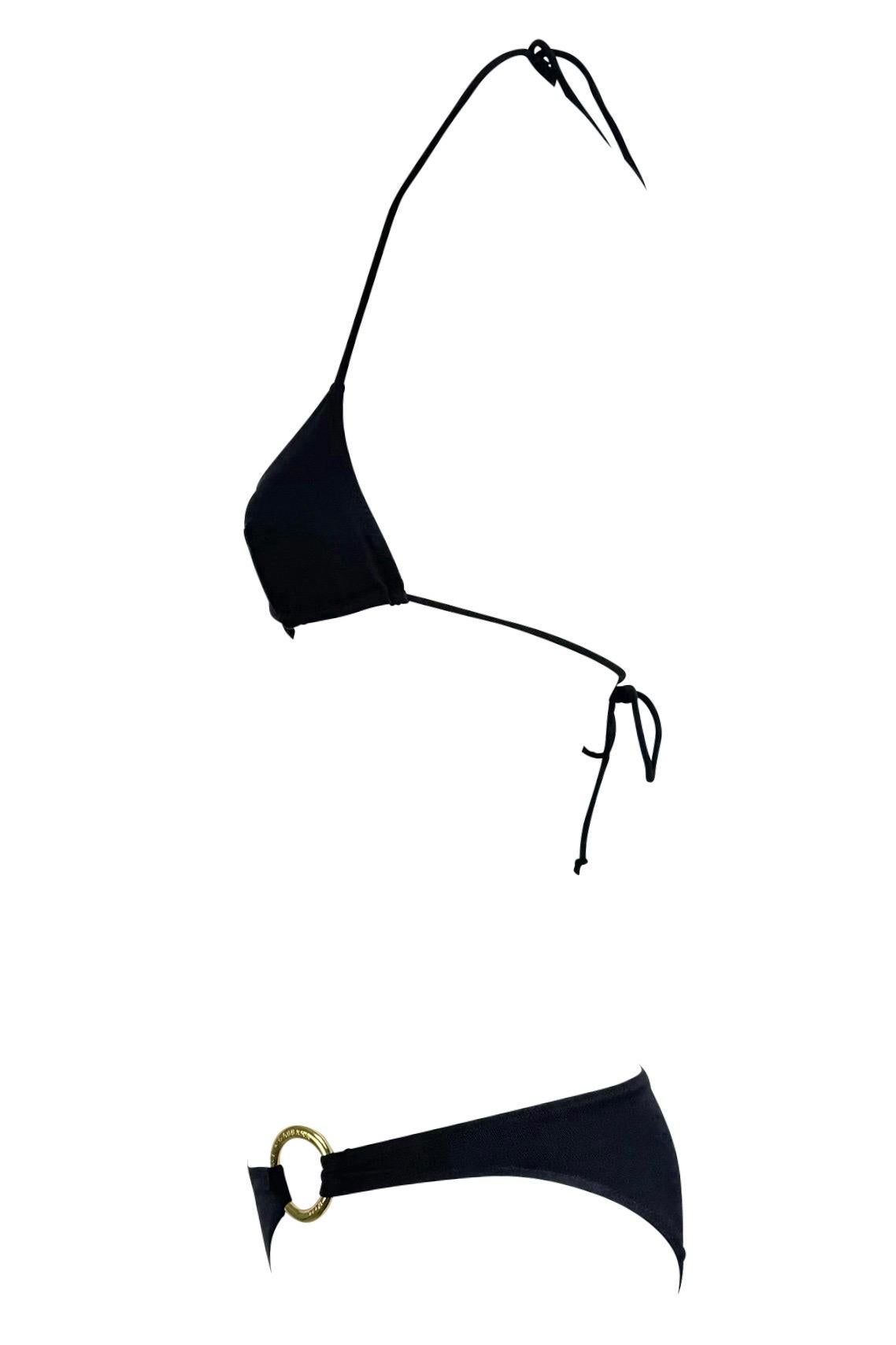 NWT 2000s Dolce & Gabbana Gold Ring Logo Black Stretch Bikini Swim Set For Sale 1