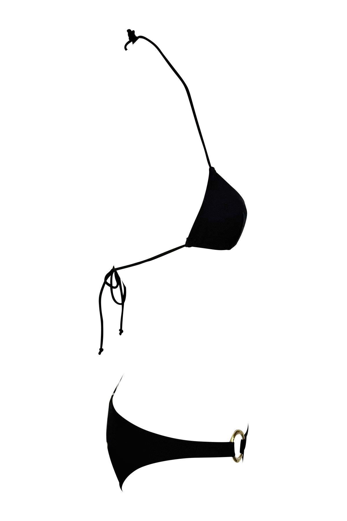 NWT 2000s Dolce & Gabbana Gold Ring Logo Black Stretch Bikini Swim Set For Sale 3