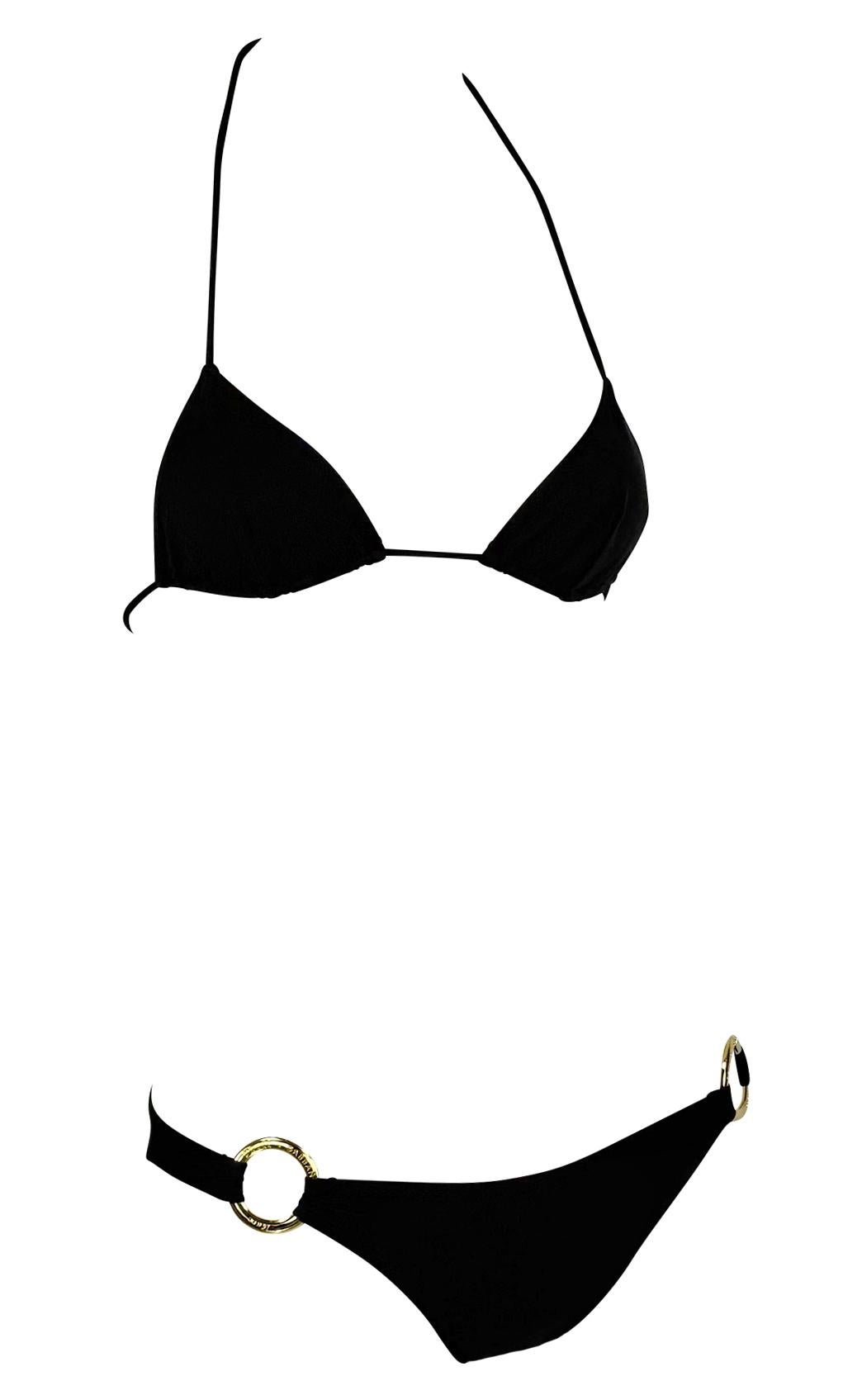 NWT 2000s Dolce & Gabbana Gold Ring Logo Black Stretch Bikini Swim Set For Sale 4
