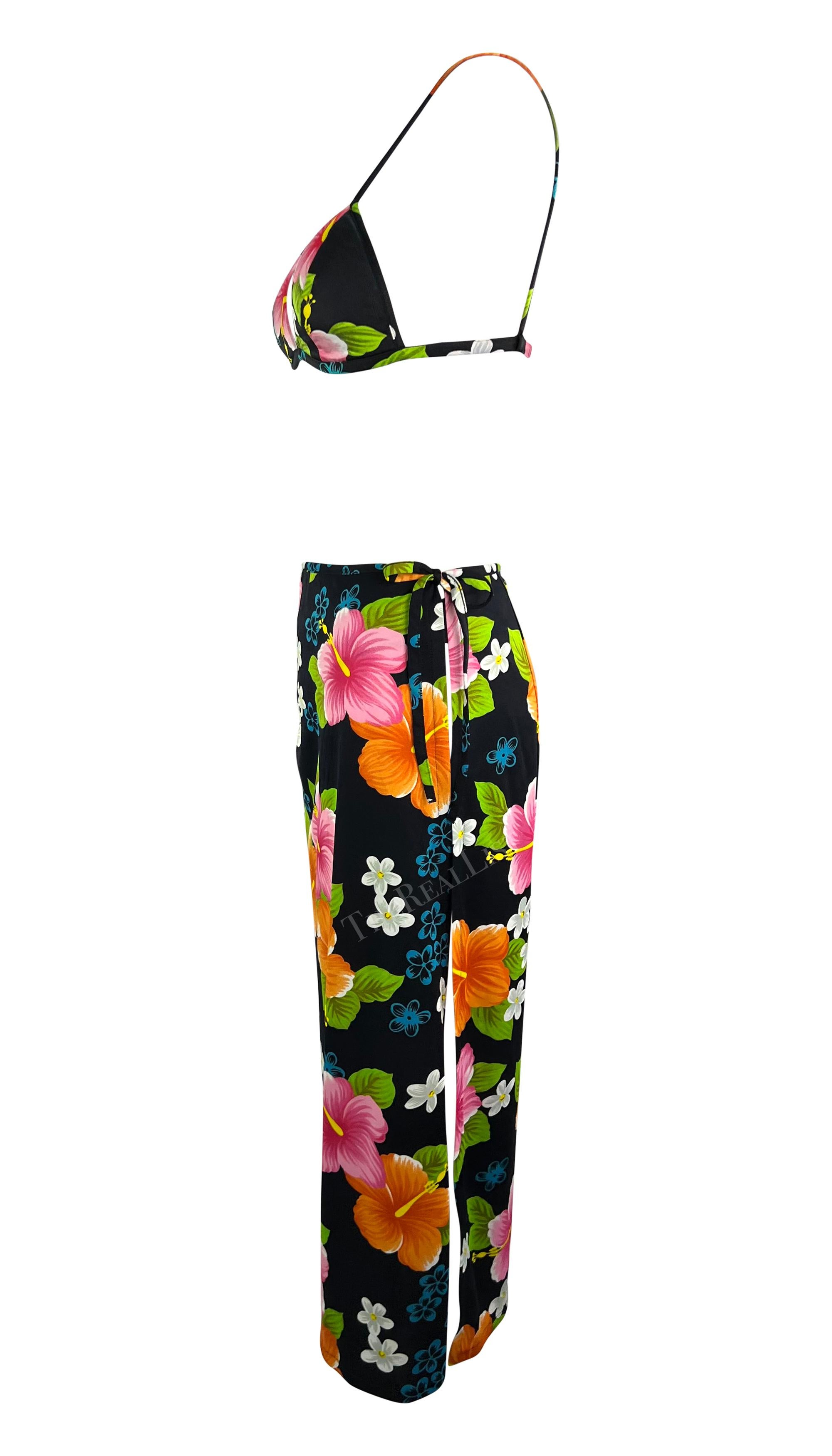 NWT 2000s Dolce & Gabbana Hibiscus Print 3 Piece Black Bikini Sarong Skirt Set 3
