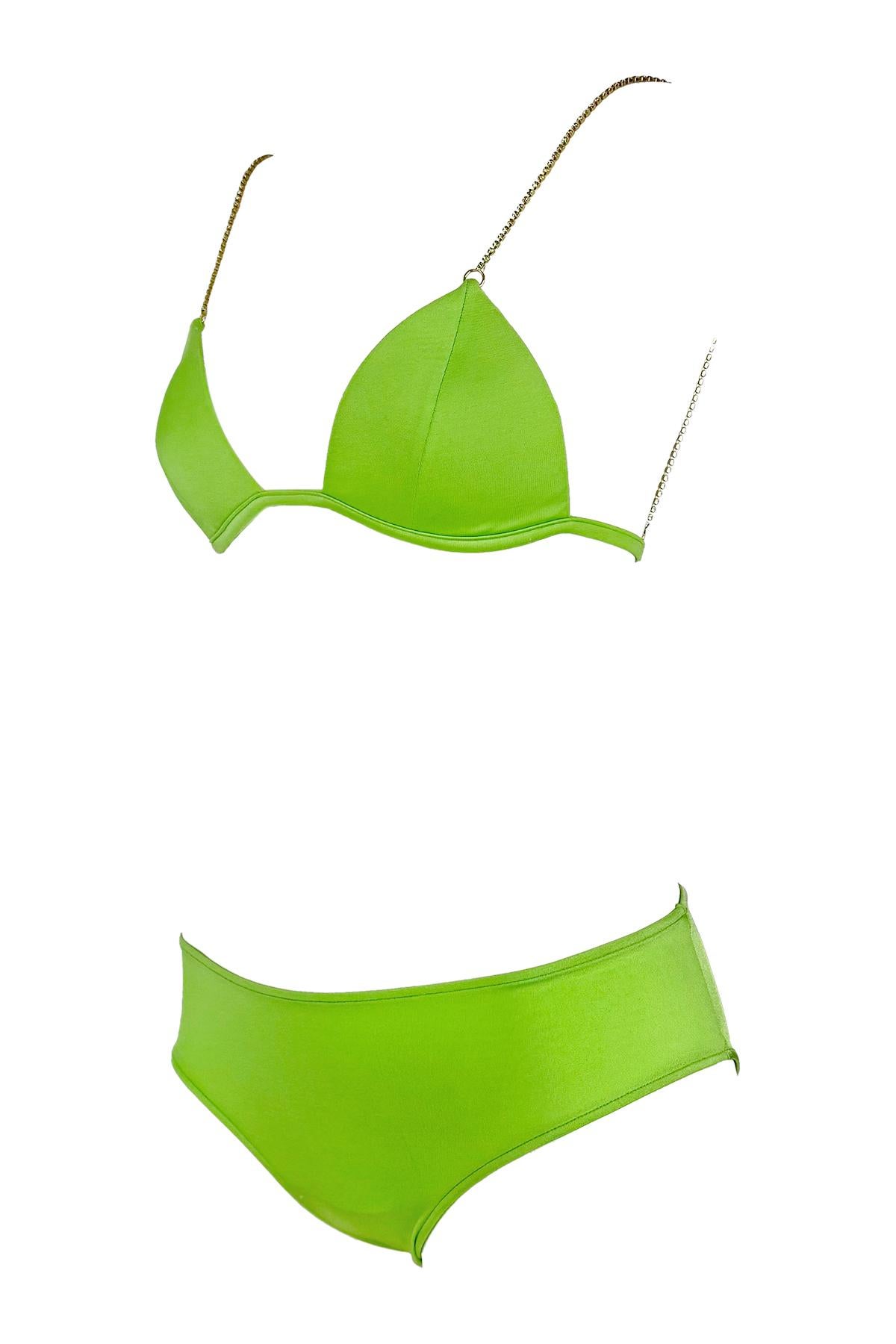 NWT 2000s Dolce & Gabbana Piedras preciosas verde lima Bikini Conjunto de baño Verde en venta