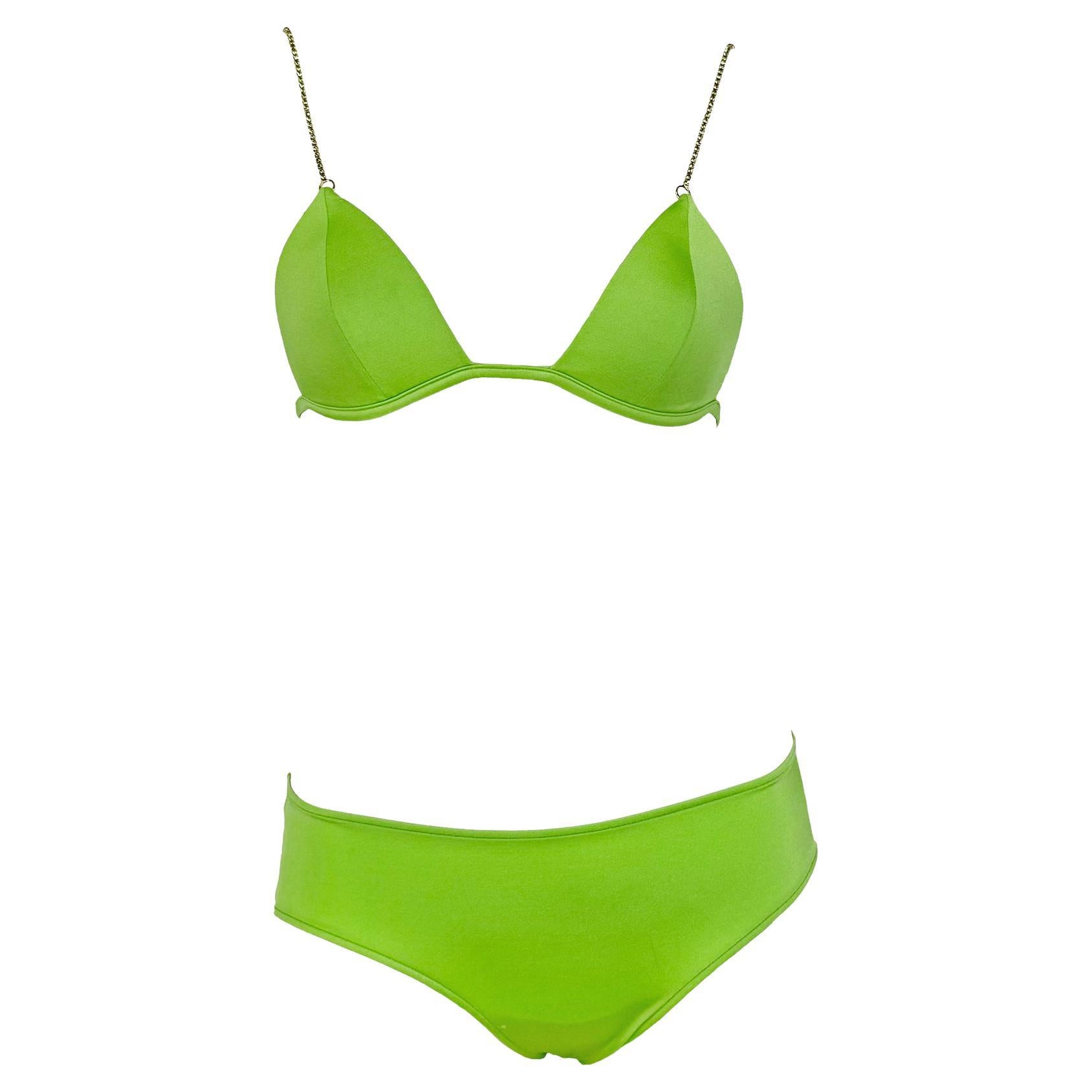 Ensemble de bains Dolce & Gabbana vert citron avec strass, neuf avec étiquette des années 2000