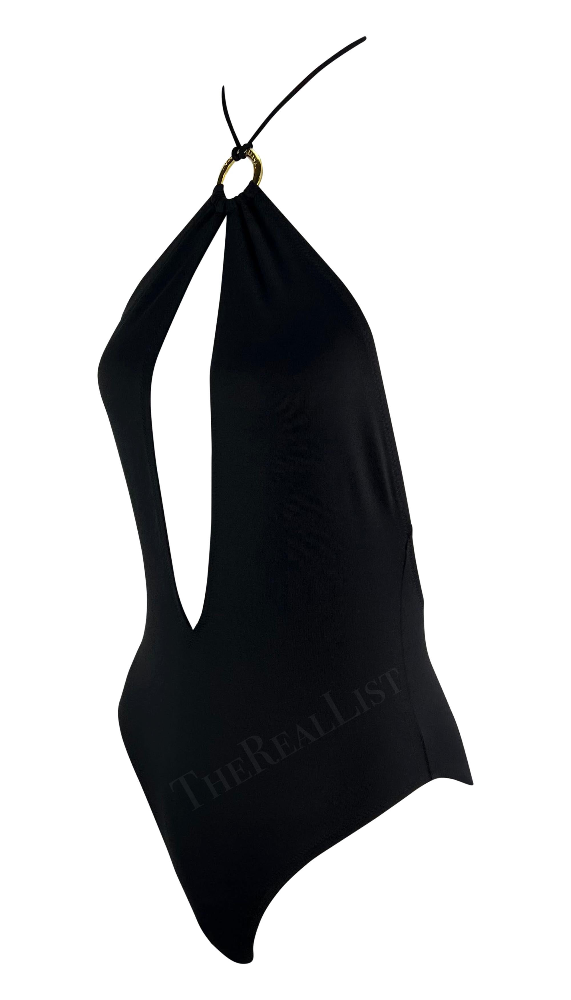 NWT 2000s Dolce & Gabbana Ring Logo Plunging Halter Neck One-Piece Swimsuit In New Condition For Sale In West Hollywood, CA