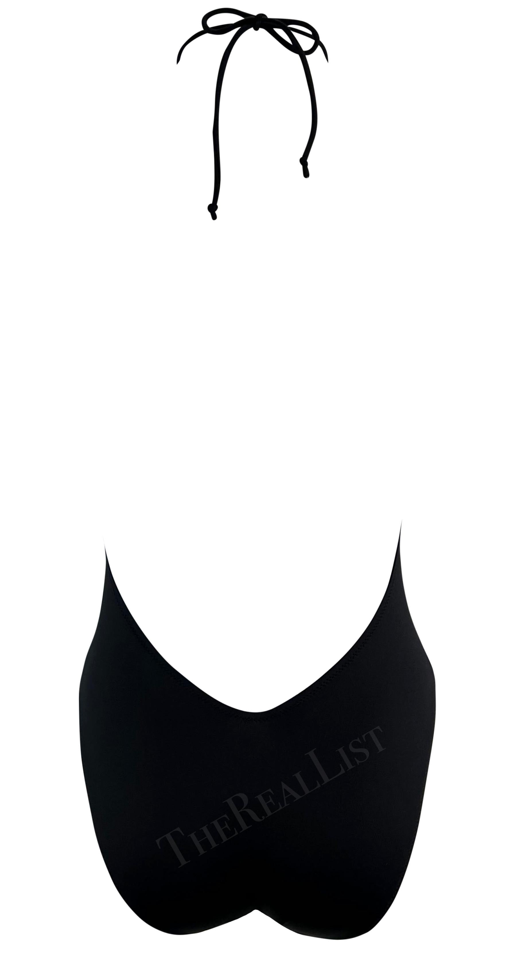 NWT 2000s Dolce & Gabbana Ring Logo Plunging Halter Neck One-Piece Swimsuit For Sale 1
