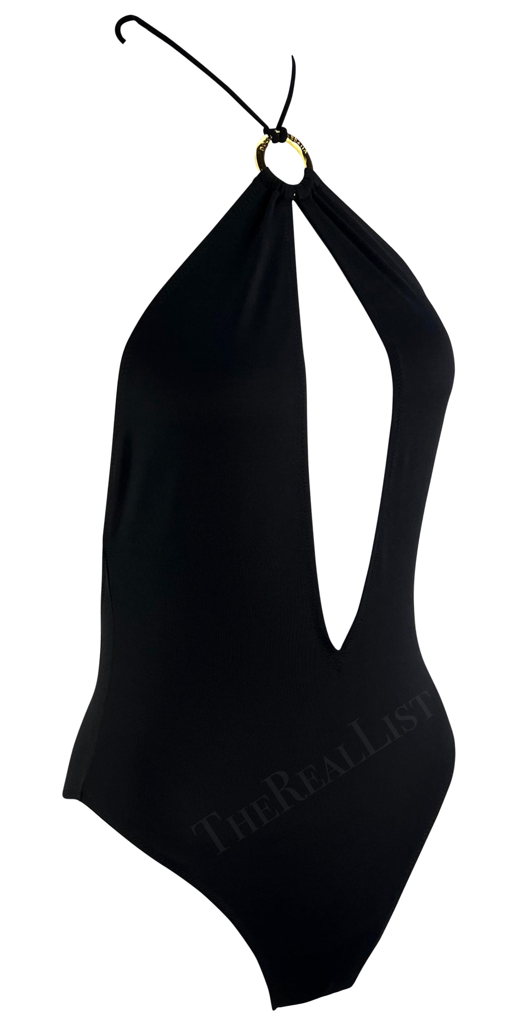 NWT 2000s Dolce & Gabbana Ring Logo Plunging Halter Neck One-Piece Swimsuit For Sale 3