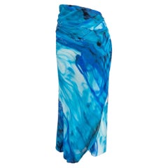 NWT 2000s Emanuel Ungaro Blue Ombré Chiffon Pareo-Style Pant Skirt IT36