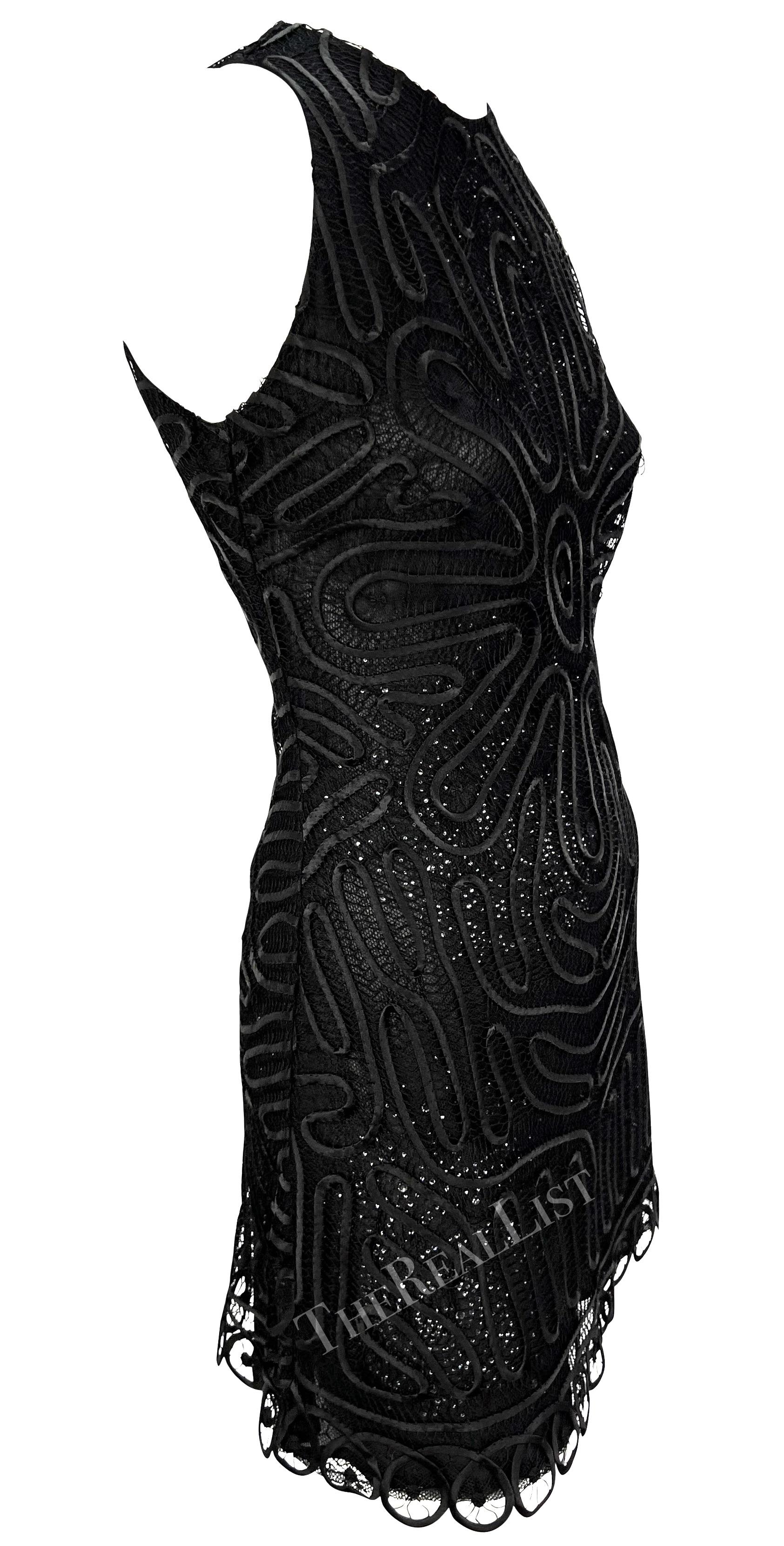 NWT 2000s Gianni Versace by Donatella Sheer Rhinestone Lace Black Mini Dress For Sale 6