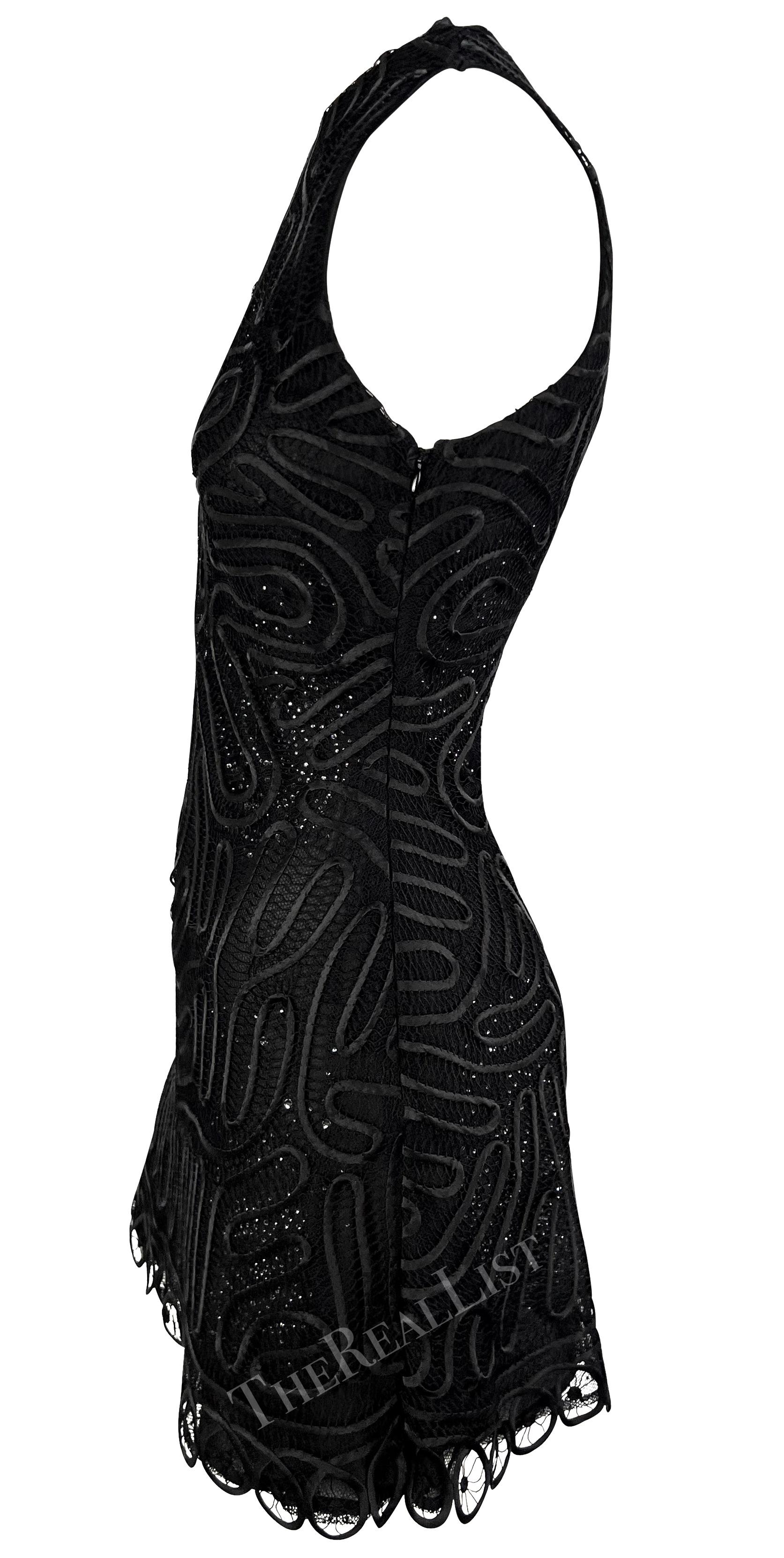 NWT S/S 2002 Gianni Versace by Donatella Sheer Rhinestone Lace Black Mini Dress For Sale 3