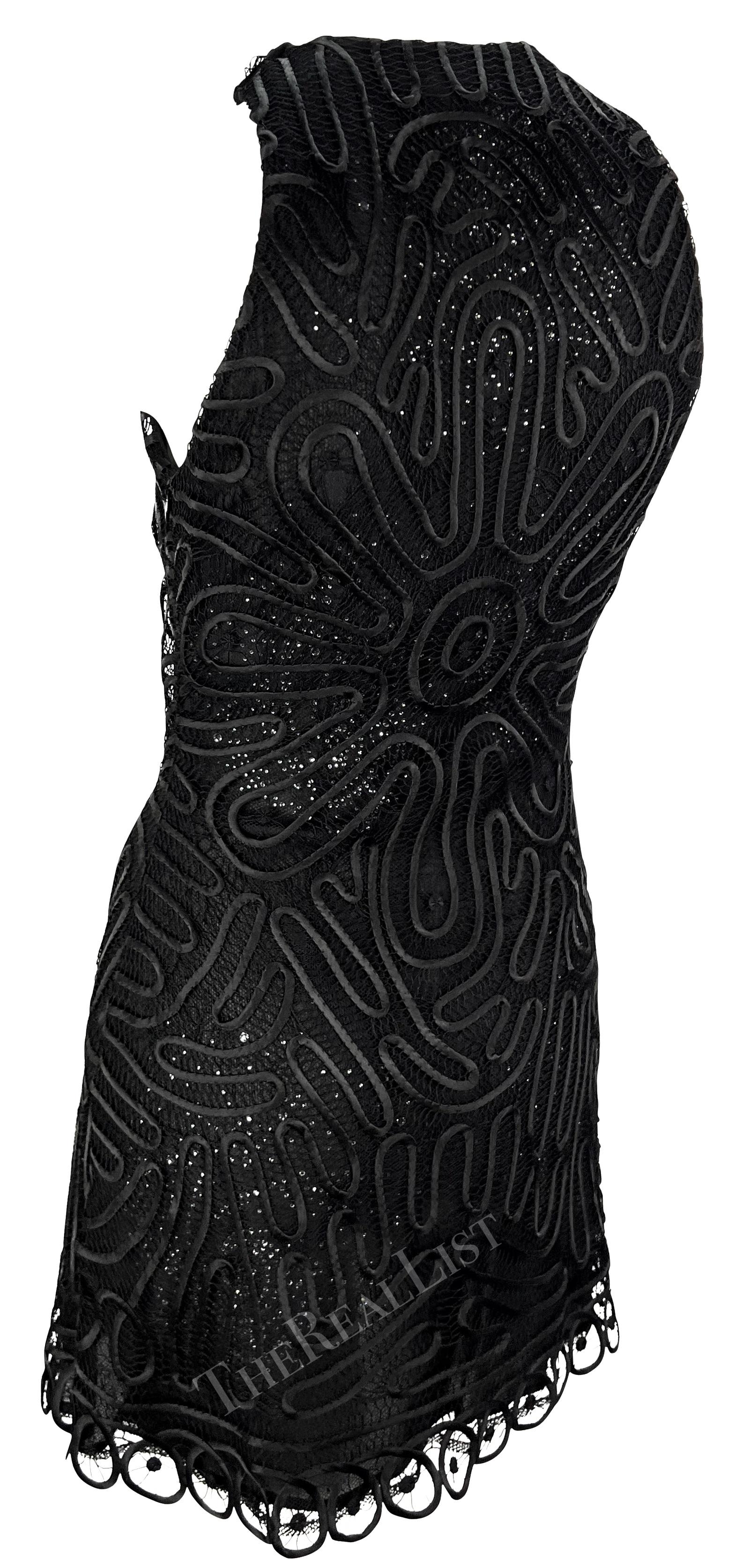 NWT S/S 2002 Gianni Versace by Donatella Sheer Rhinestone Lace Black Mini Dress For Sale 4