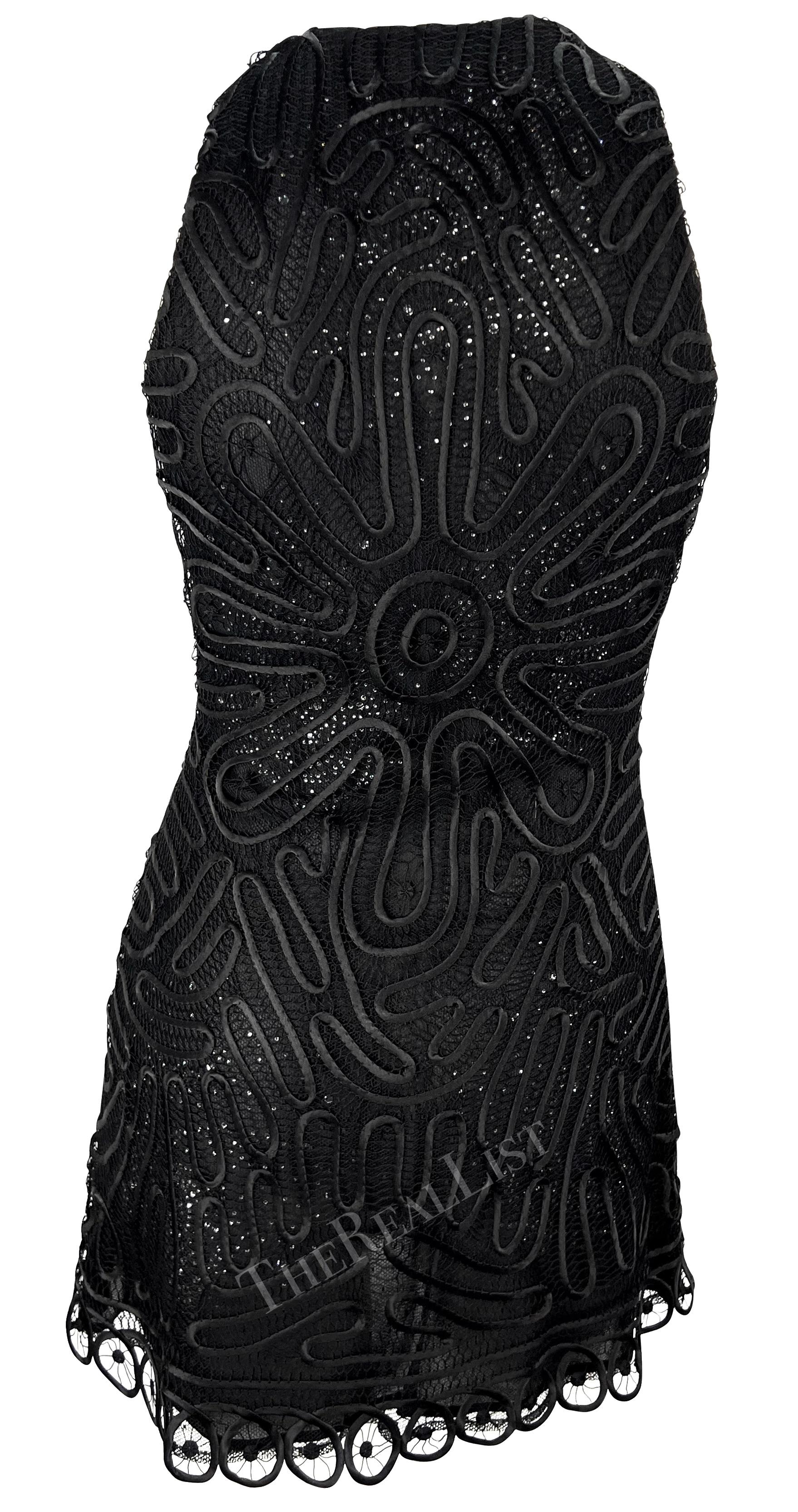 NWT 2000s Gianni Versace by Donatella Sheer Rhinestone Lace Black Mini Dress For Sale 4