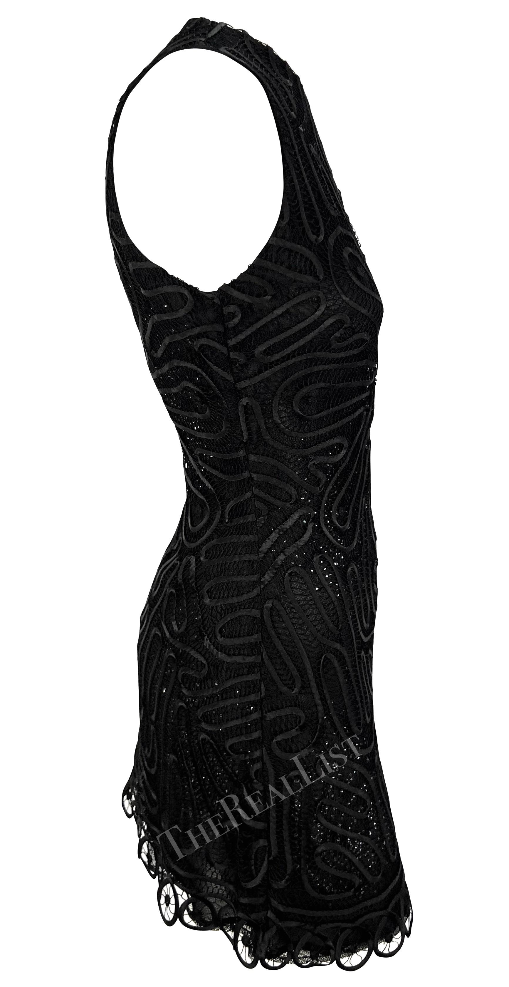 NWT S/S 2002 Gianni Versace by Donatella Sheer Rhinestone Lace Black Mini Dress For Sale 6