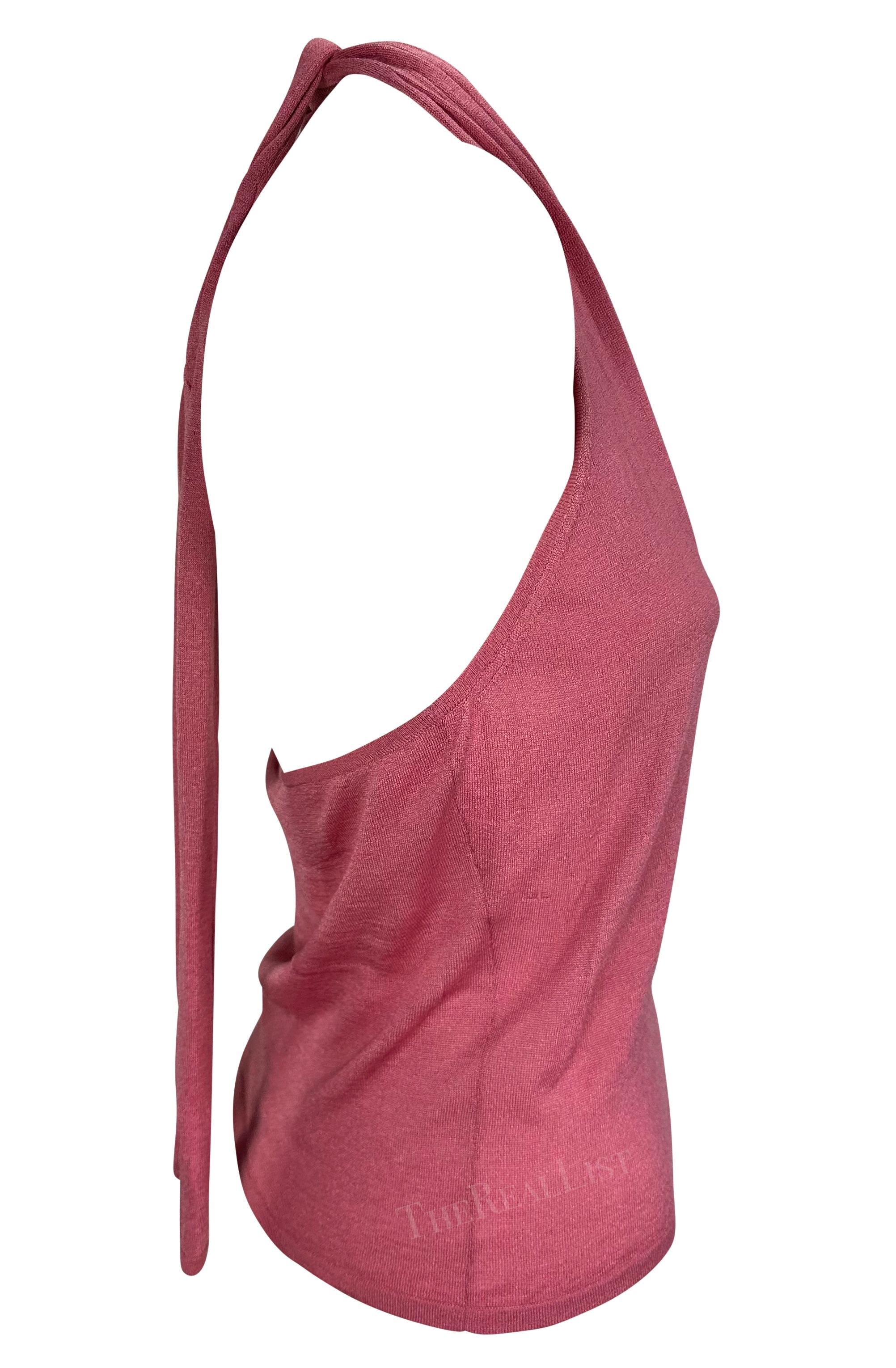 NWT 2000s Gucci by Tom Ford Pink Sheer Knit Halter Neck Tie Backless Top For Sale 1