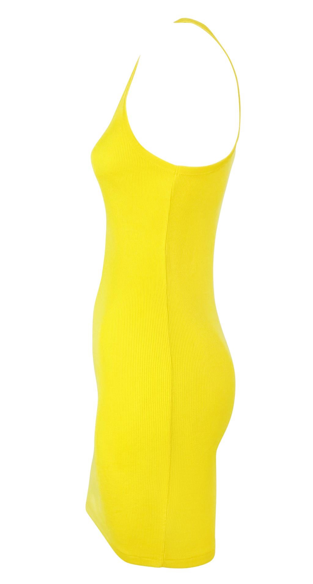 NWT 2000s Ralph Lauren Purple Label Bright Yellow Knit Cotton Bodycon Tank Dress In Excellent Condition In West Hollywood, CA