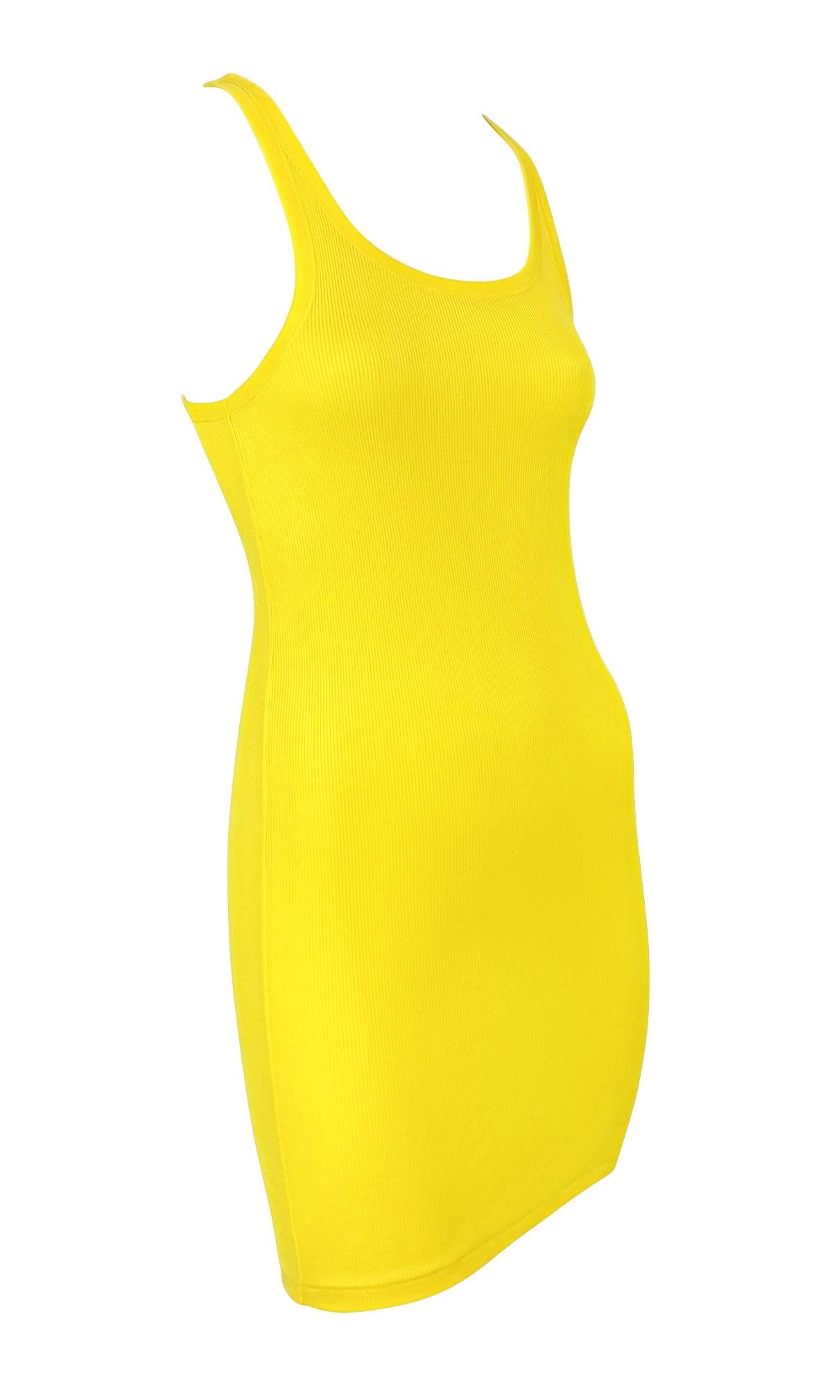 NWT 2000s Ralph Lauren Purple Label Bright Yellow Knit Cotton Bodycon Tank Dress 2