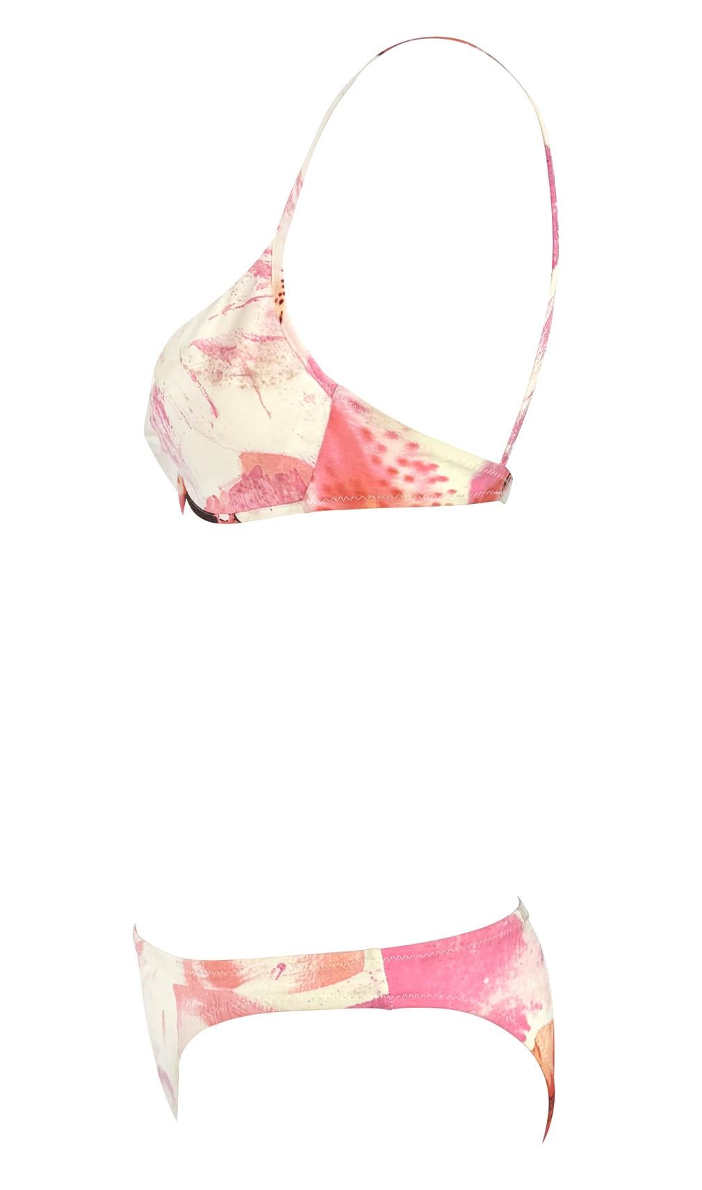 NWT 2000s Roberto Cavalli Pink Floral White Bikini Swimsuit Set In Excellent Condition In West Hollywood, CA