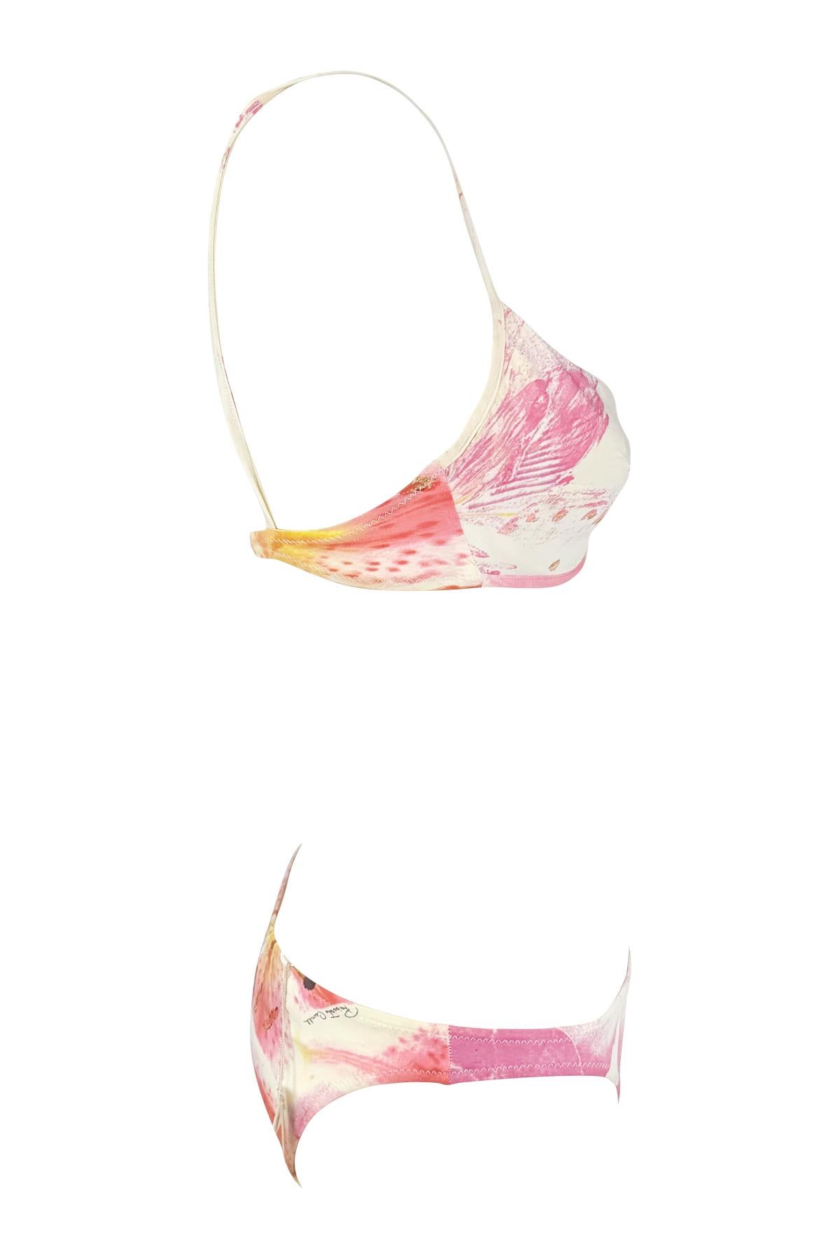 NWT 2000s Roberto Cavalli Pink Floral White Bikini Swimsuit Set 1
