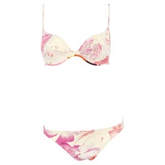 NWT 2000s Roberto Cavalli Pink Floral White Bikini Swimsuit Set