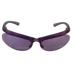 NWT 2000s Thierry Mugler Transparent Purple Metallic Sport Sunglasses