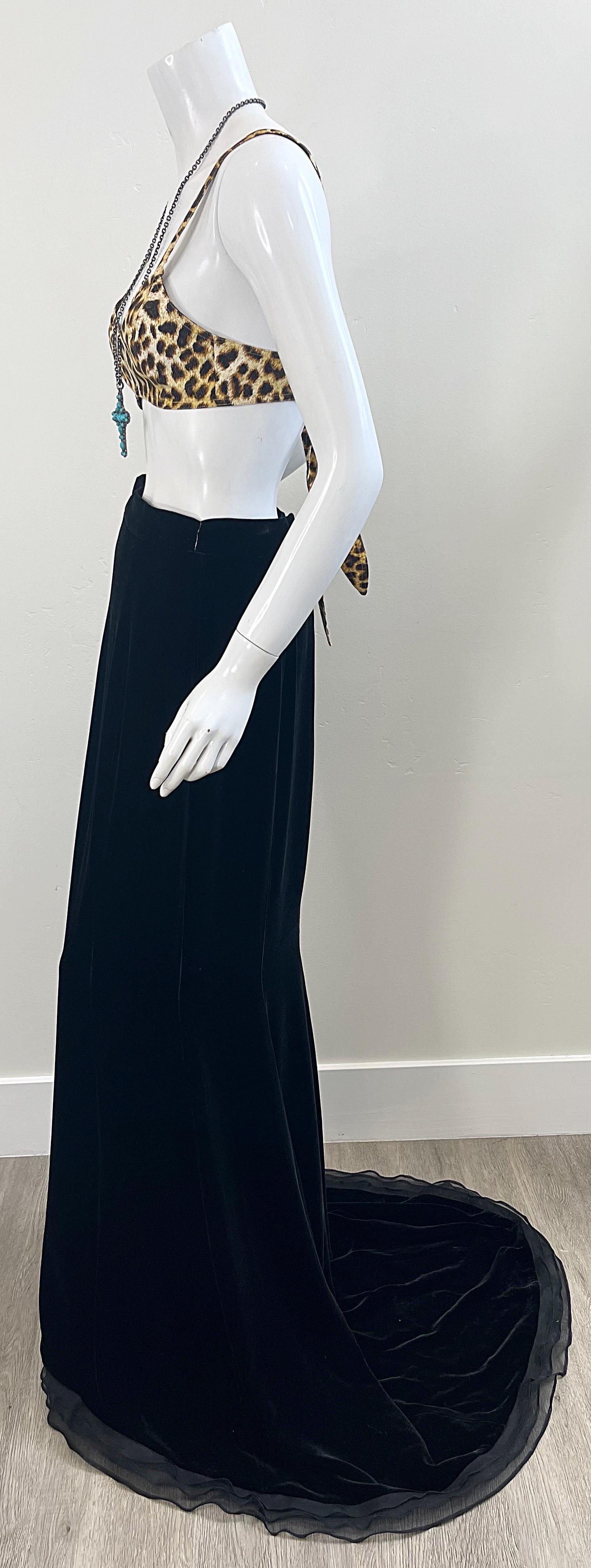 Women's NWT 2000s Zang Toi Size 4 / 6 Black Silk Velvet Chiffon Maxi Skirt w/ Train  For Sale