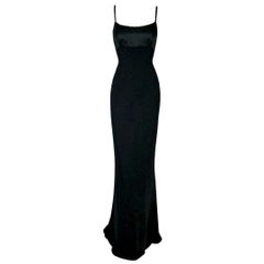 NWT 2001 Gucci by Tom Ford Black Satin Plunging Back Extra Long Gown Dress 38