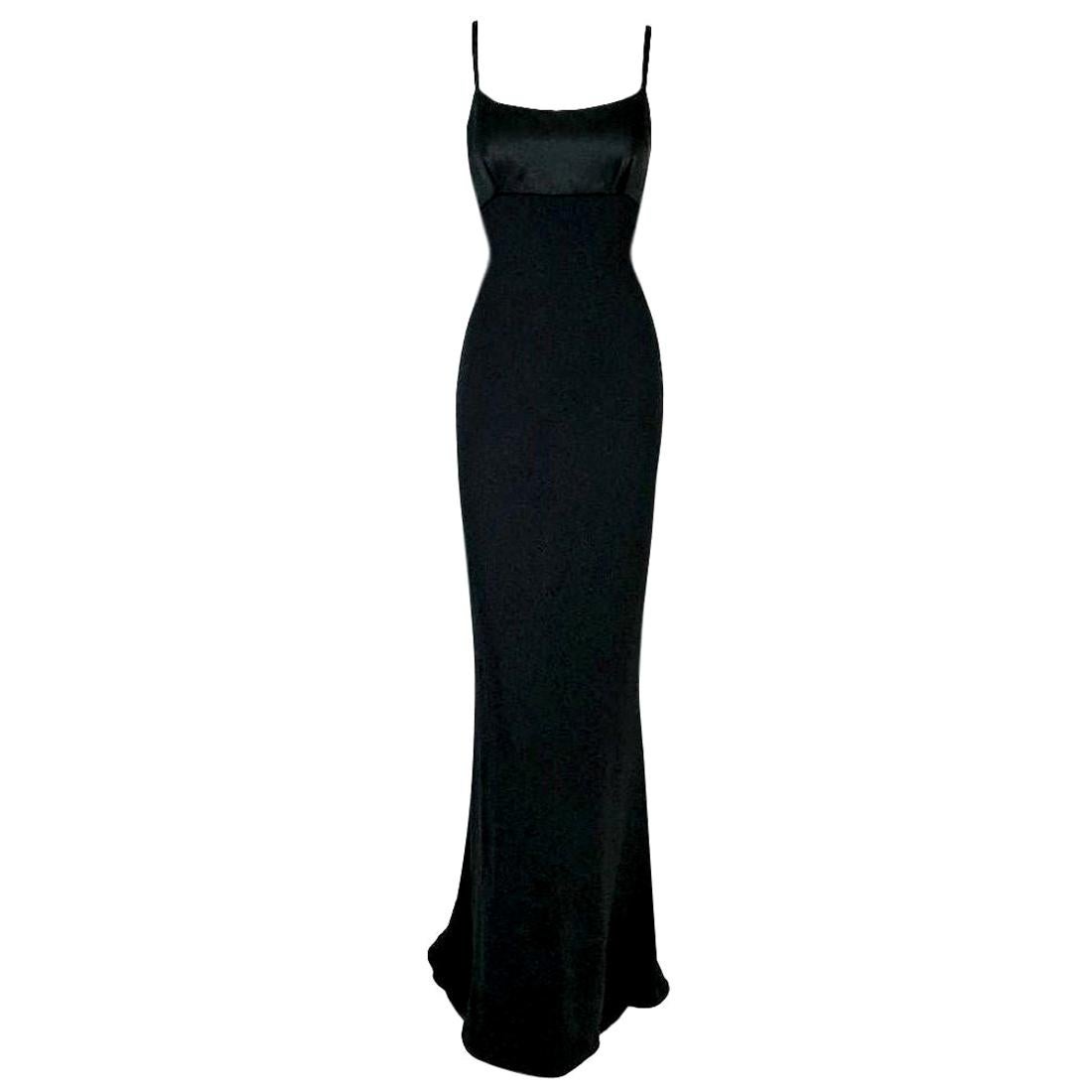 NWT 2001 Gucci by Tom Ford Black Satin Plunging Back Extra Long Gown Dress