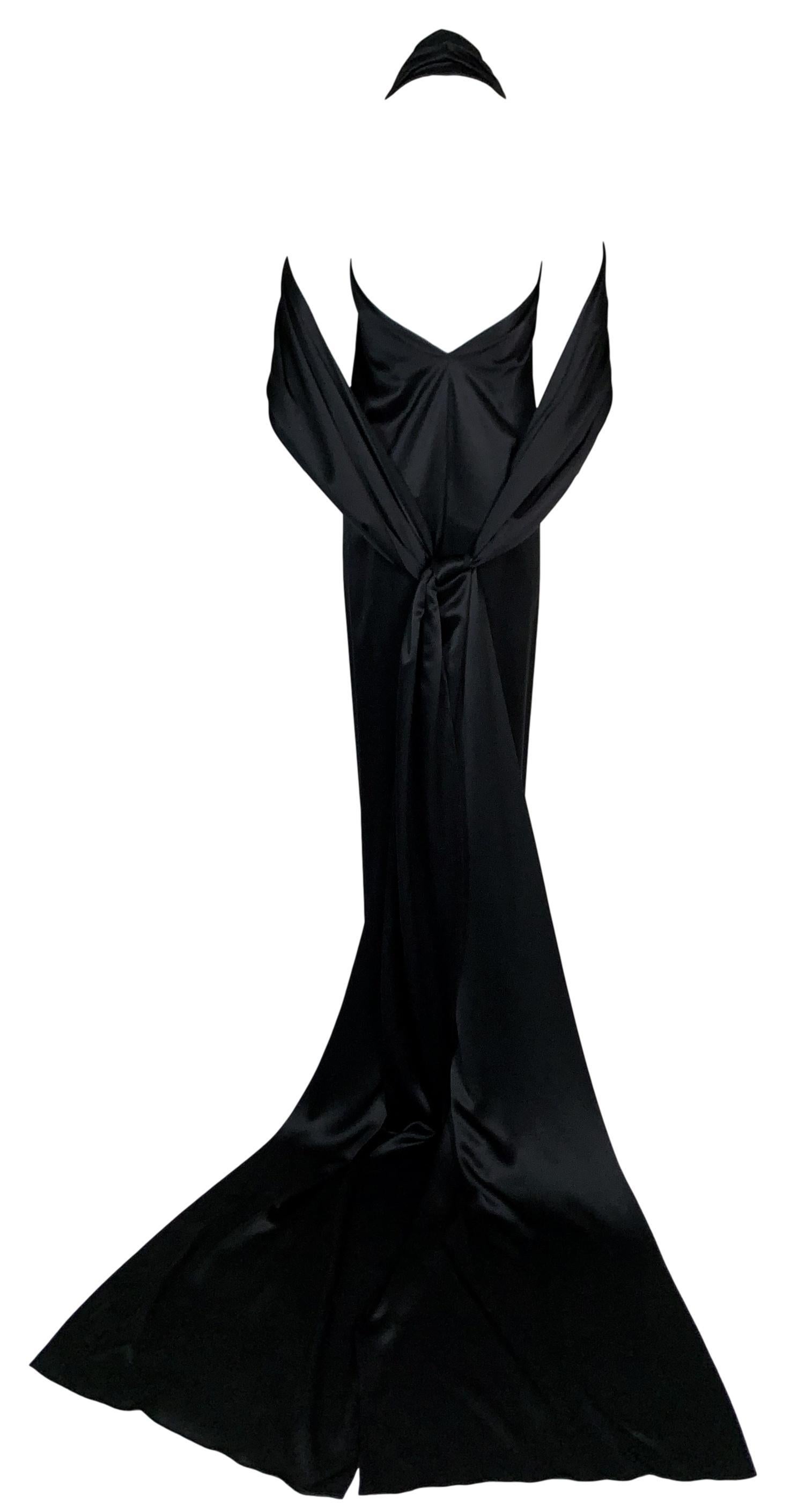 NWT 2001 Yves Saint Laurent Tom Ford Schwarzes Kleid aus Satin mit tiefem Ausschnitt im Zustand „Neu“ in Yukon, OK